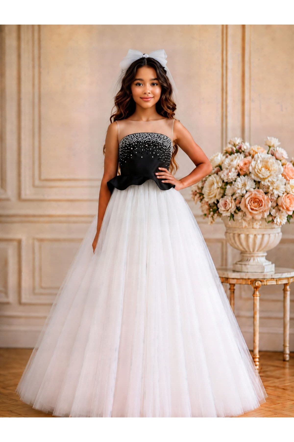 Girl Pearl Tulle Evening Dress Wedding Dress with Tarlatan Buckle - Wedding, Prom and Special Day Dress