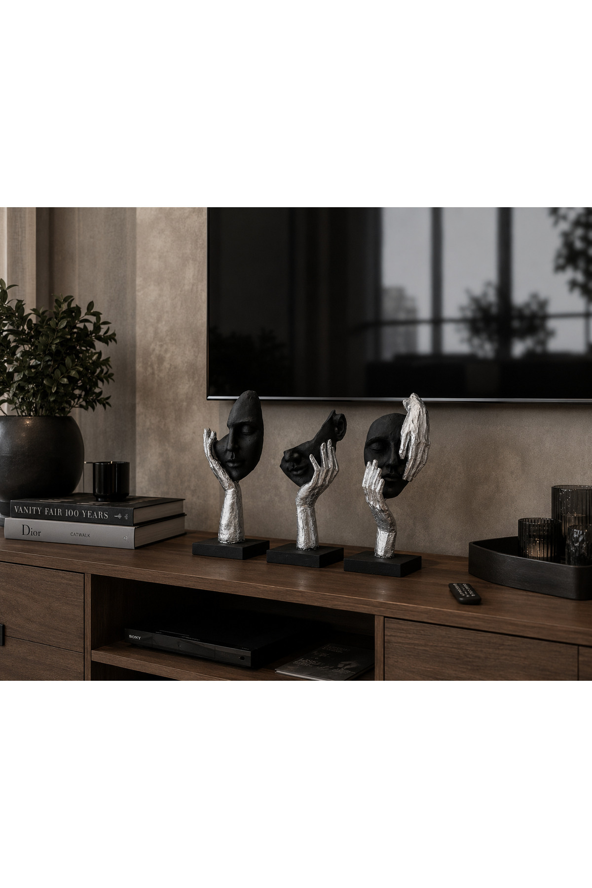 3-Piece Hand Detailed Decorative Trinket Set – Modern Minimalist Design, Silver Color, Polyester