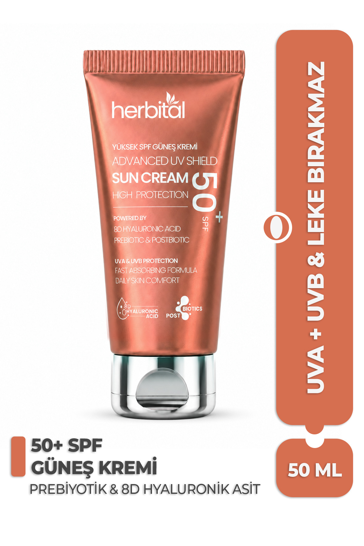 Herbital SPF 50+ Güneş Kremi Leke Karşıtı ve Beyaz İz Bırakmayan – 8D Hyaluronik Asitli — HBL-0005
