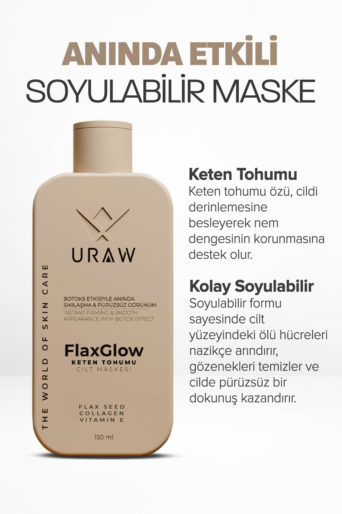 Sıkılaştırıcı ve Arındırıcı Soyulabilir Cilt Bakım Maskesi | Keten Tohumlu Maske 150 ml — Urw61 — تصویر 5 از 6