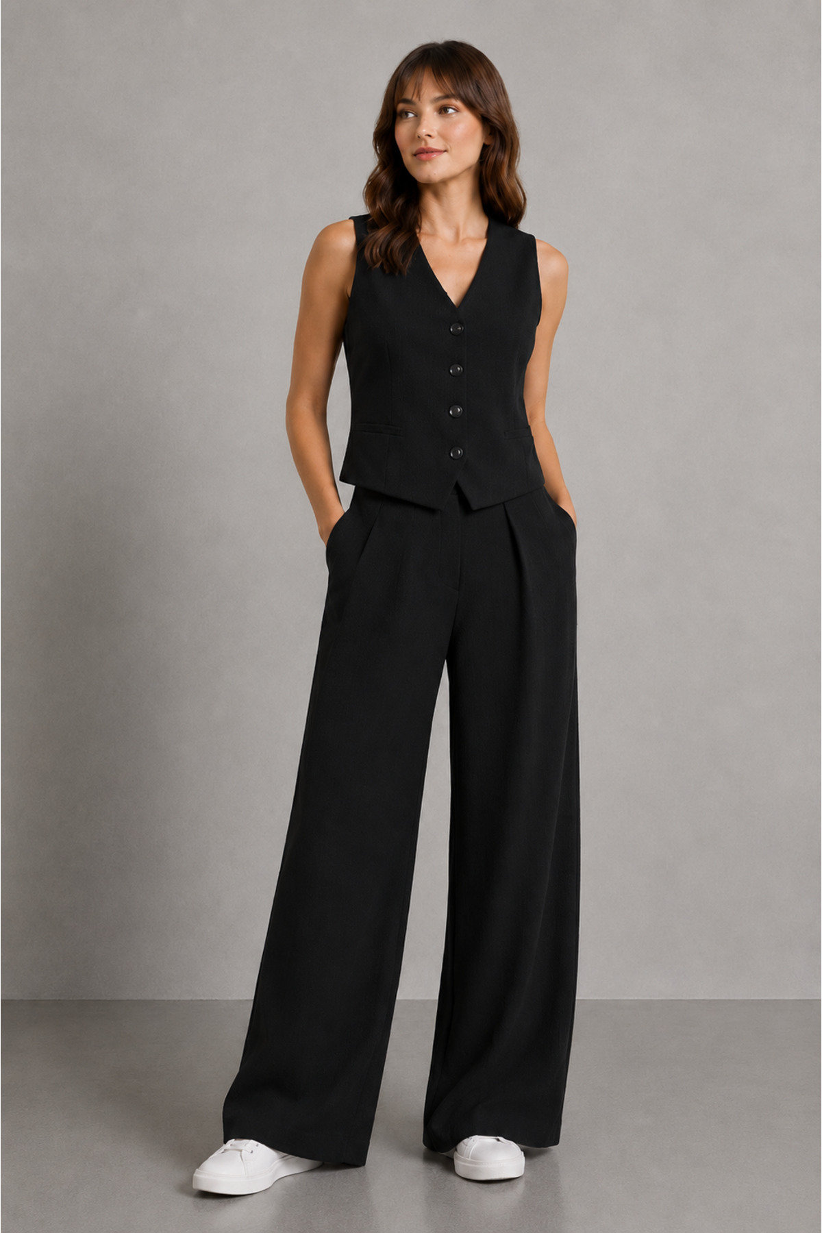 Women's Palazzo Pants Set with Black Vest – Wide Leg Stylish Outfit