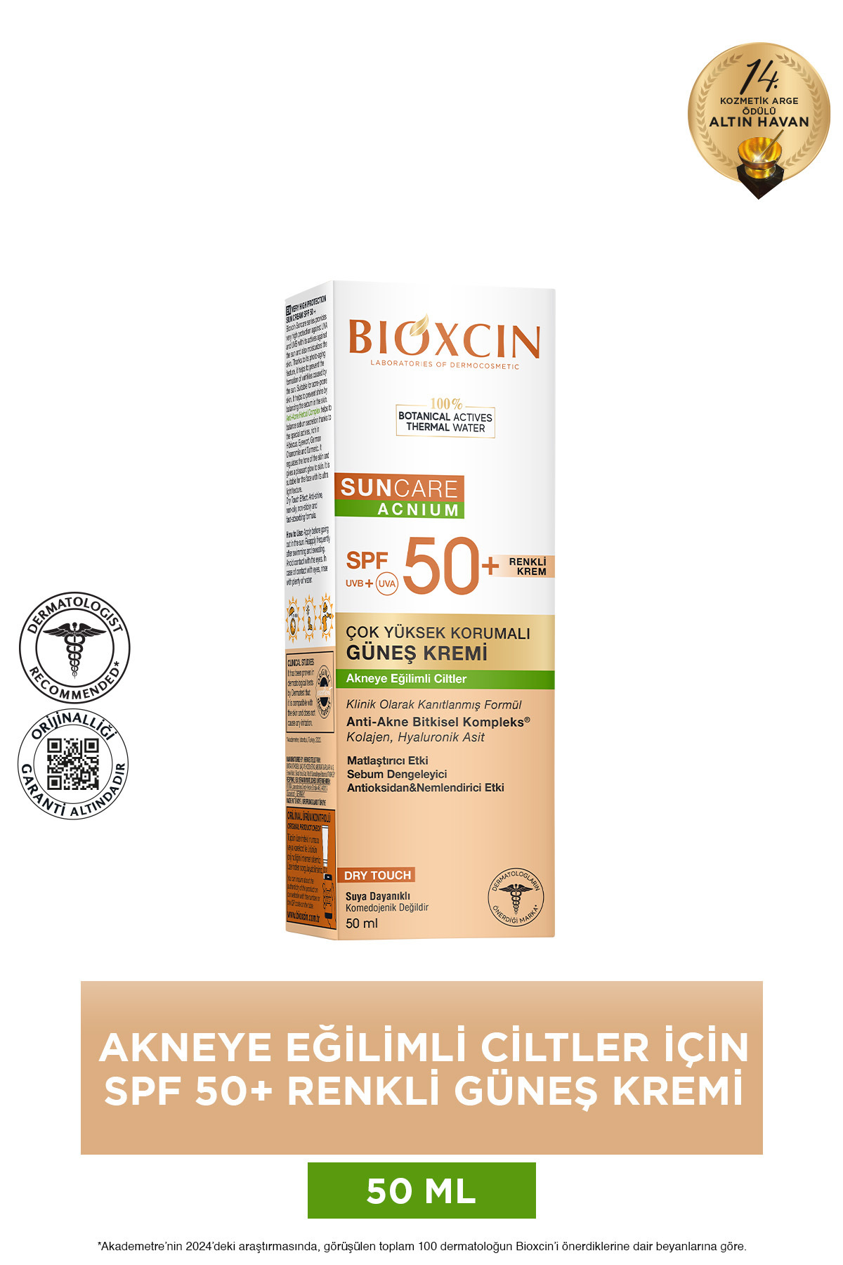 Bioxcin Sun Care SPF 50+ Akne Eğilimli Ciltler Renkli Güneş Kremi 50 ml – Dry Touch, Mat, Çay Ağacı Yağı