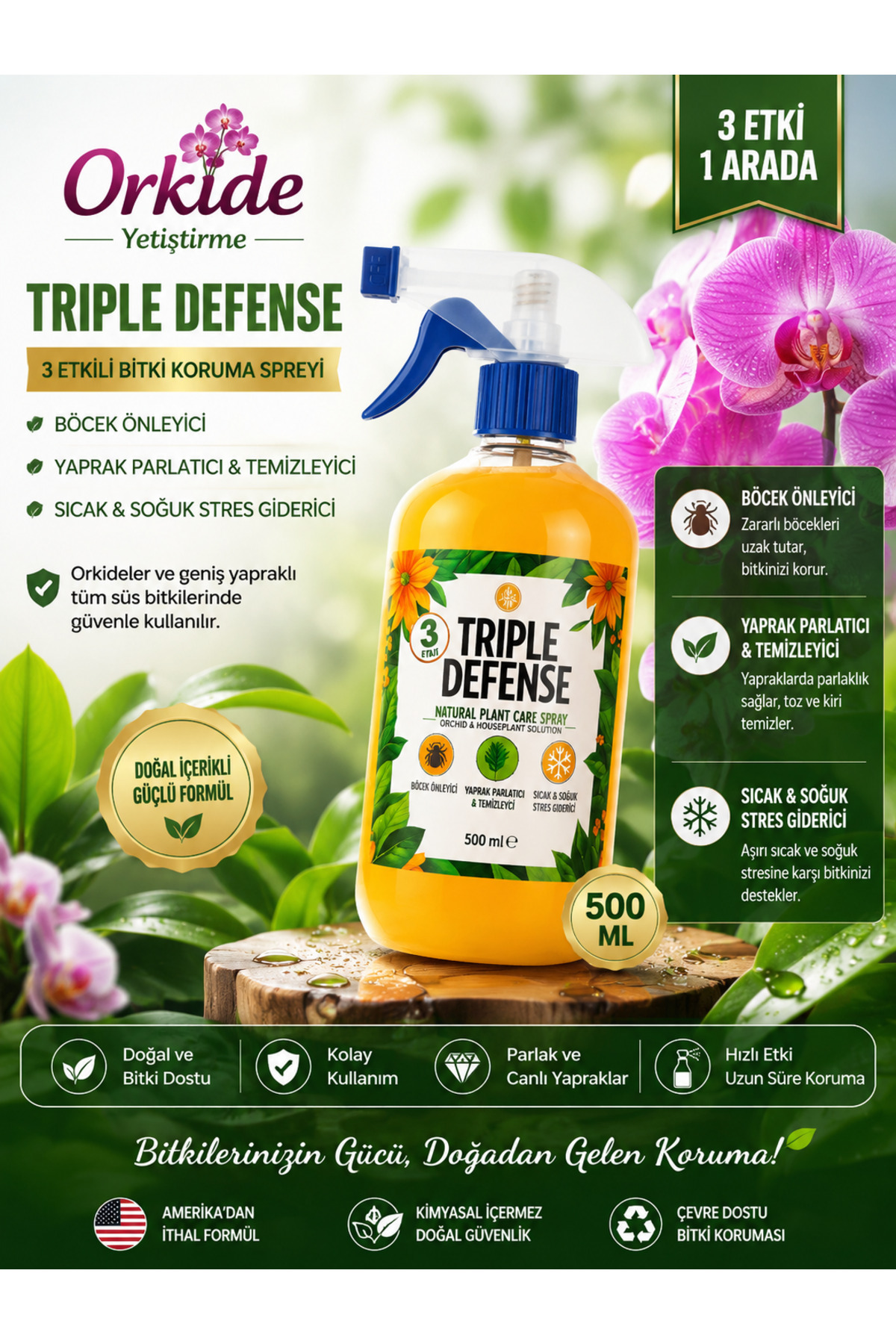 Orkide Yetiştirme Triple Defense (3 Etkili)Böcek Önleyici, Yaprak