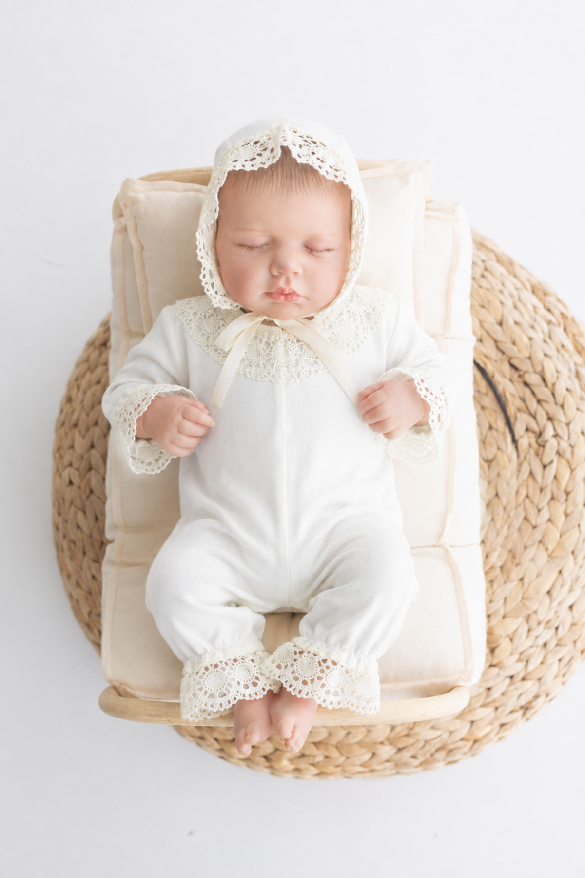 Bebe wini Lace Baby Girl Jumpsuit with Hat, Hospital Exit Lace Embroidered Gift Mevlüt Set