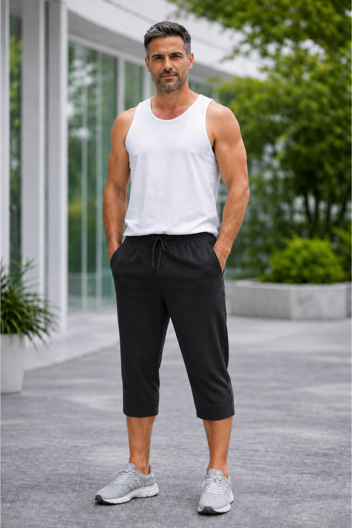 Relax family xf Erkek Siyah Gri 2'li Uzun Penye Şort & Bermuda Kapri Yazlık Pamuklu Slim Fit görsel 6