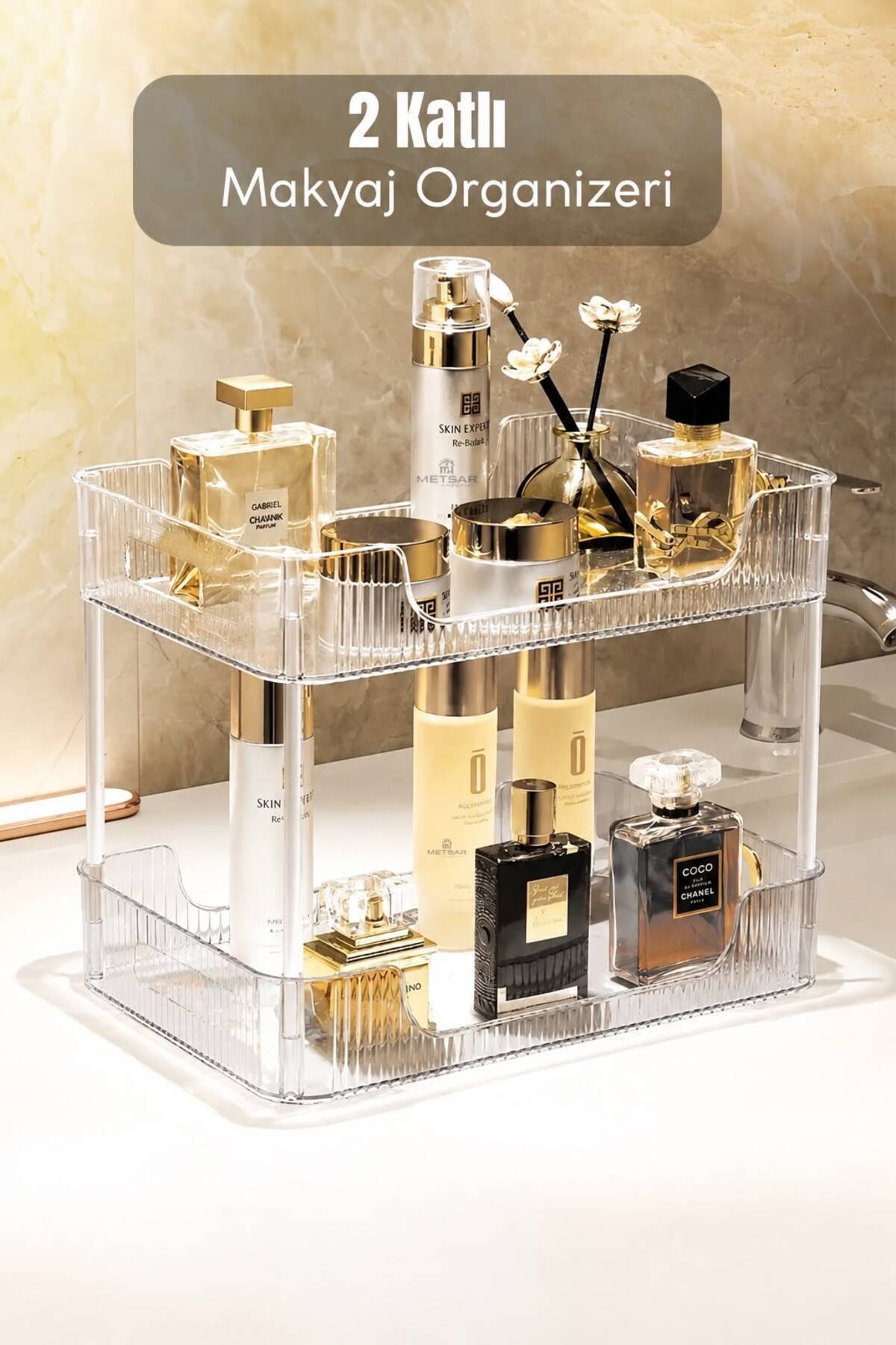 2 Tier Multipurpose Makeup Organizer - Jewelry Organizer Bathroom Shelf Shampoo Holder