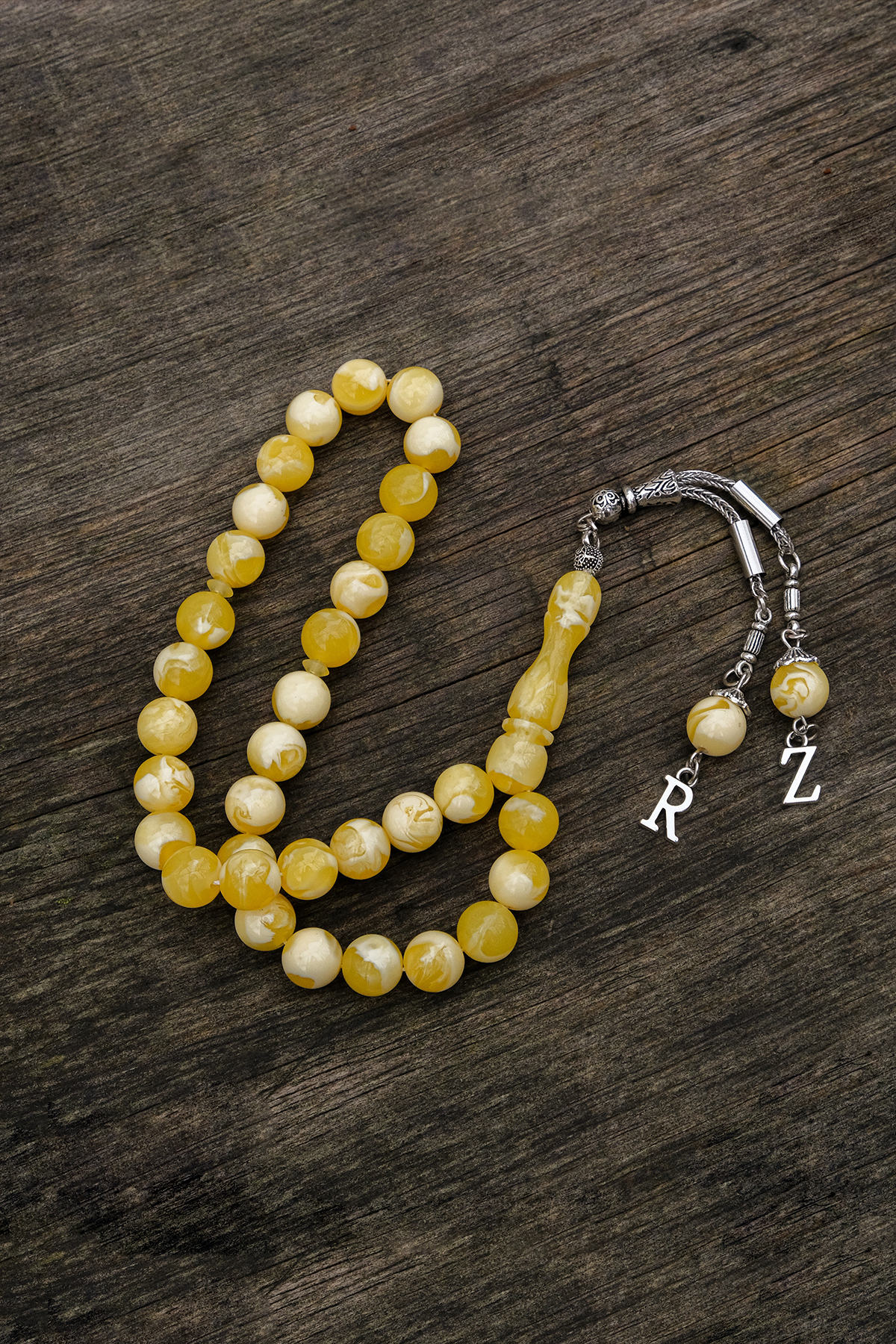 Personalized Fringed Beirut Powder Amber Rosary – Yellow Round Cut 33 pieces