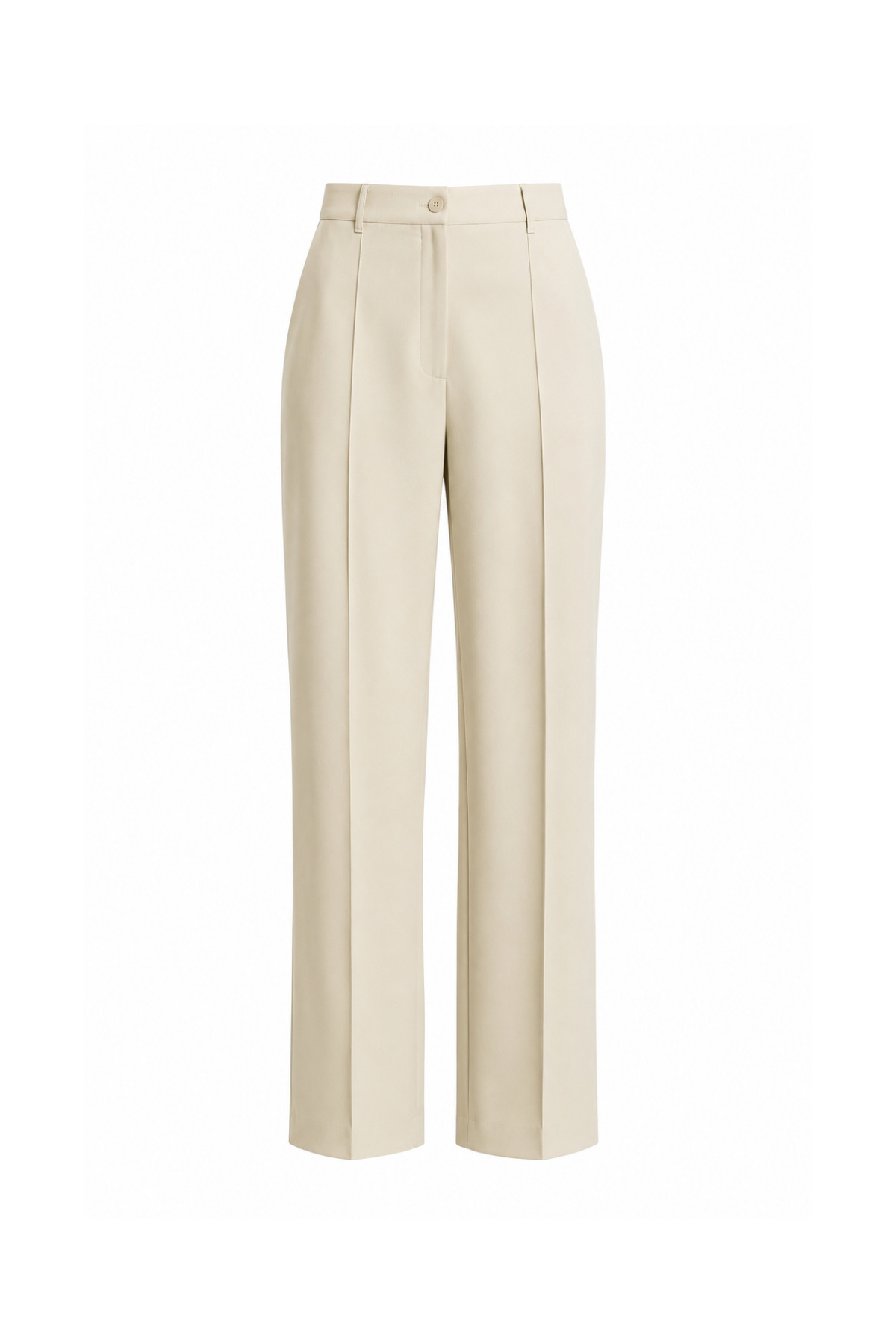 DI LORIA Women's Beige High Waist Wide Leg Palazzo Trousers with Ribbed Front Stitching