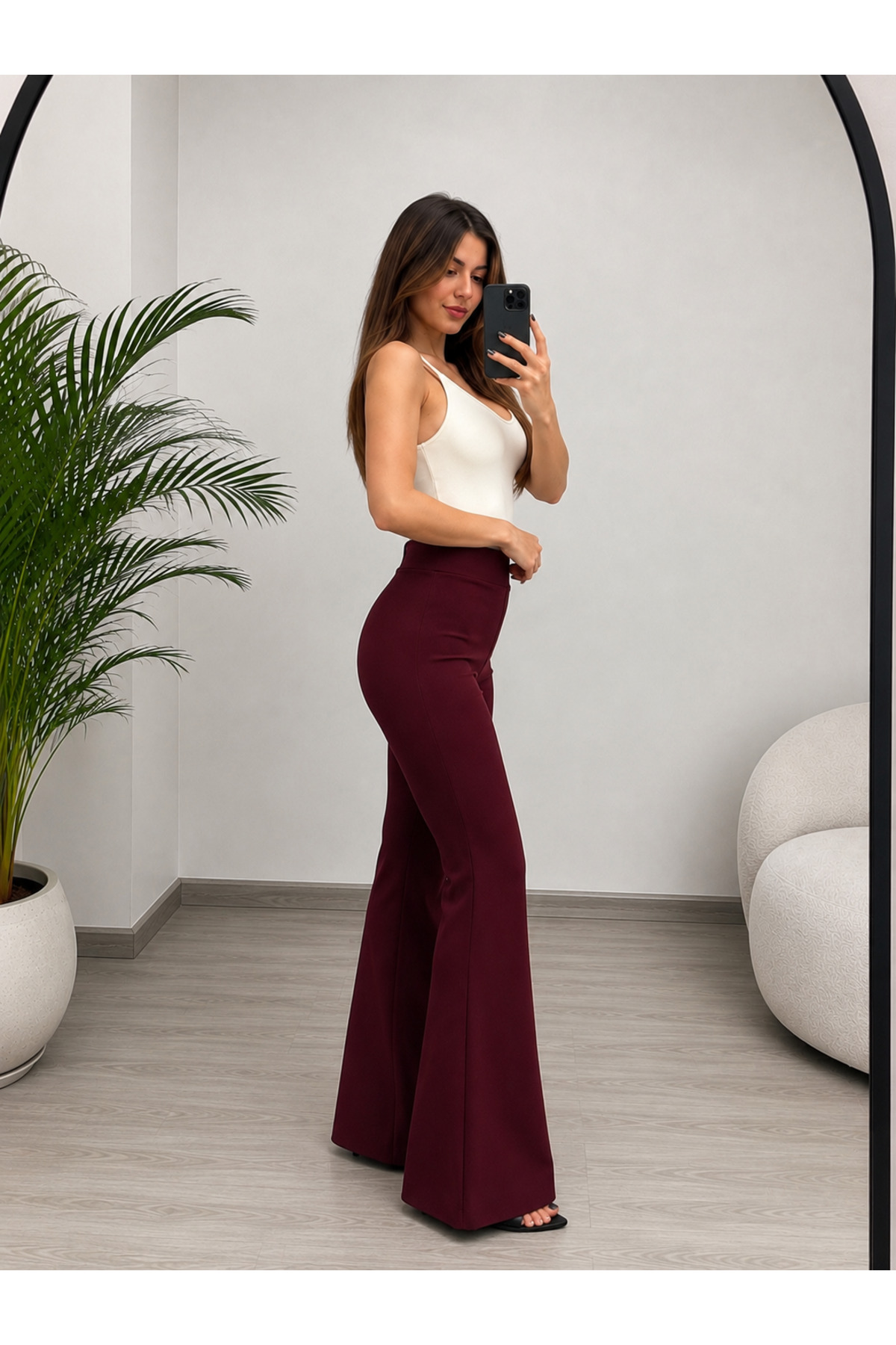 ECEYLÜL MODA BORDO SCUBA KREP İSPANYOL PAÇA PANTOLON(kısa süreliğine lansman fiyatı) görsel 5