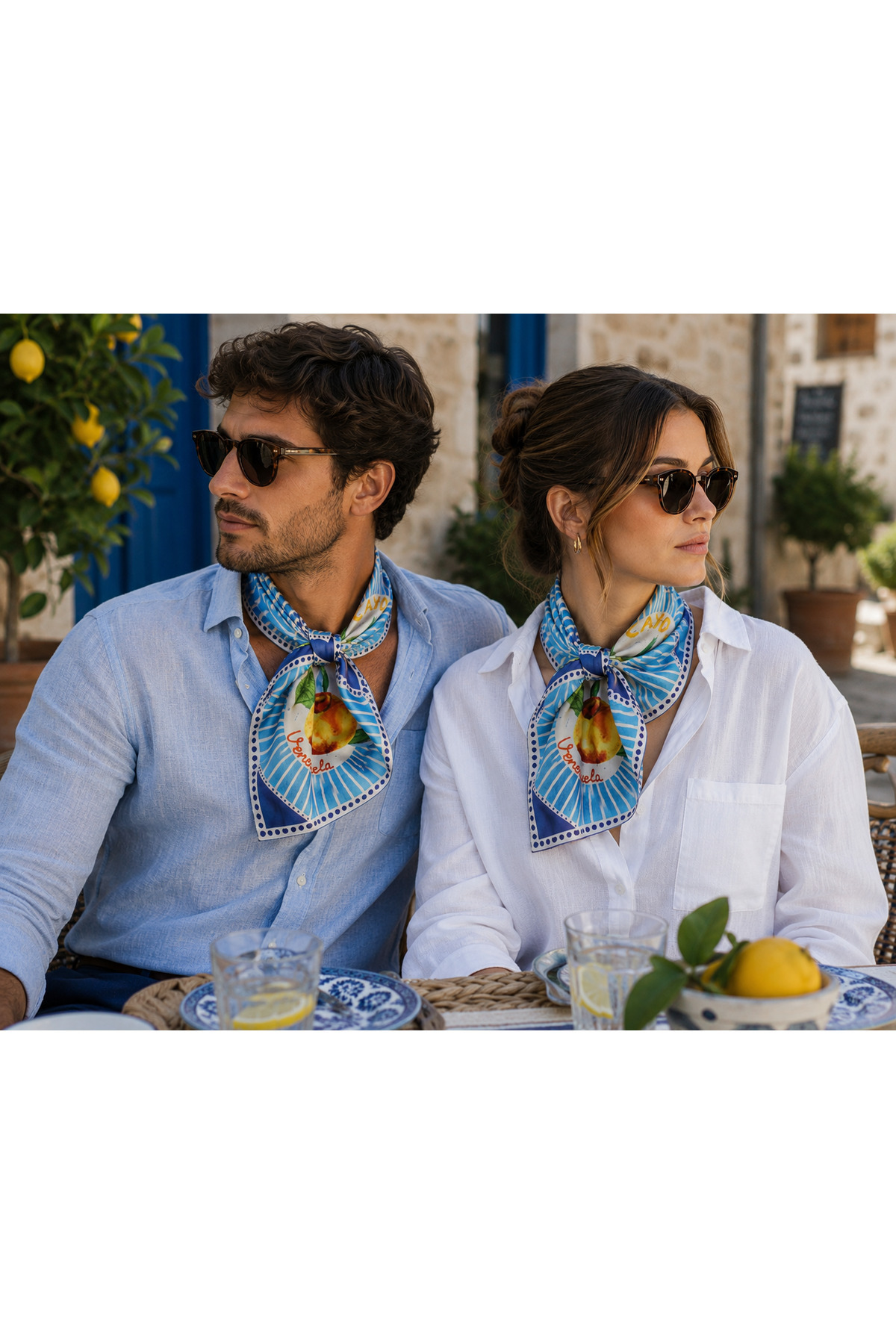 Blue Patterned Viscose Bandana / Scarf 60x60cm