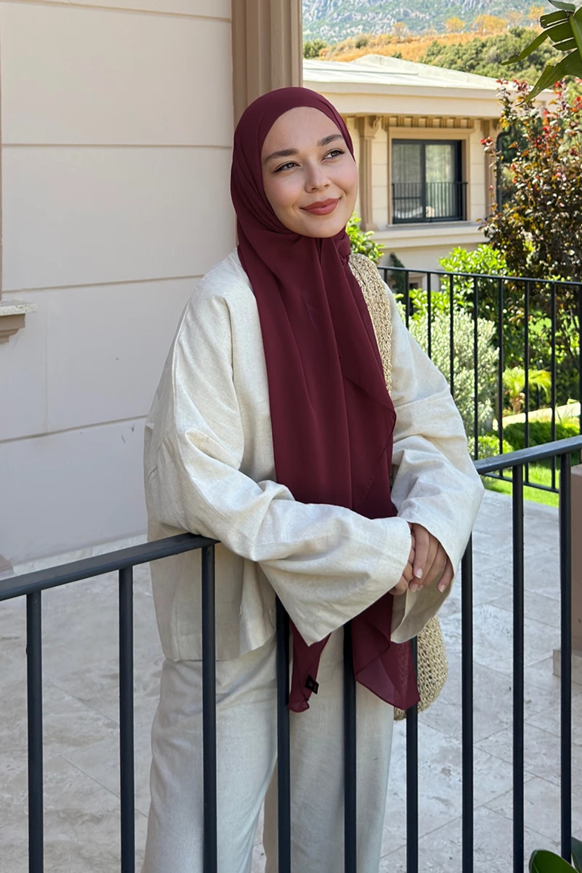 Madame Polo Krep Şifon Şal - Bordo