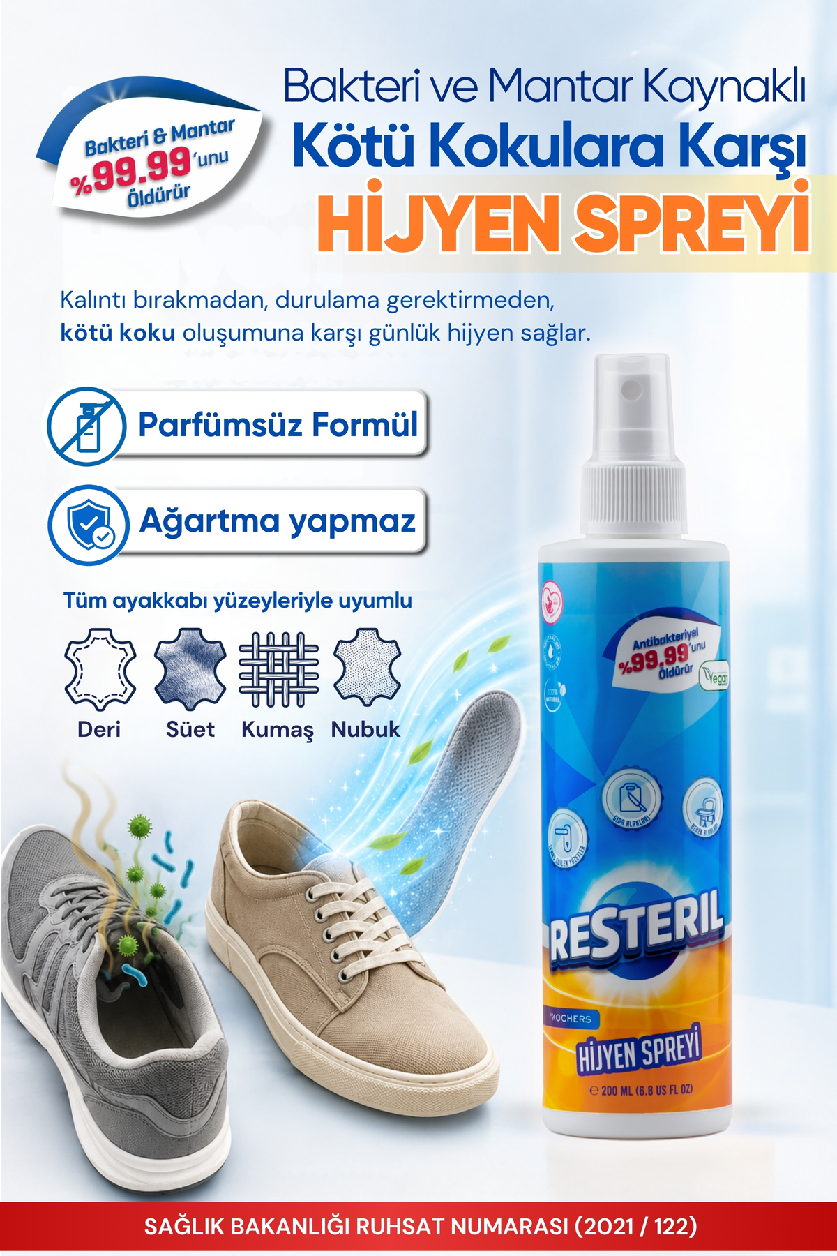 Ayakkabı Koku Giderici Sprey Ayak Kokusu Giderici Parfümsüz Ayakkabı Deodorantı Mantar Kaynaklı Kokulara Karşı Dezenfektan Spreyi 200ml x3 — TYC00310619238 — تصویر 2 از 7