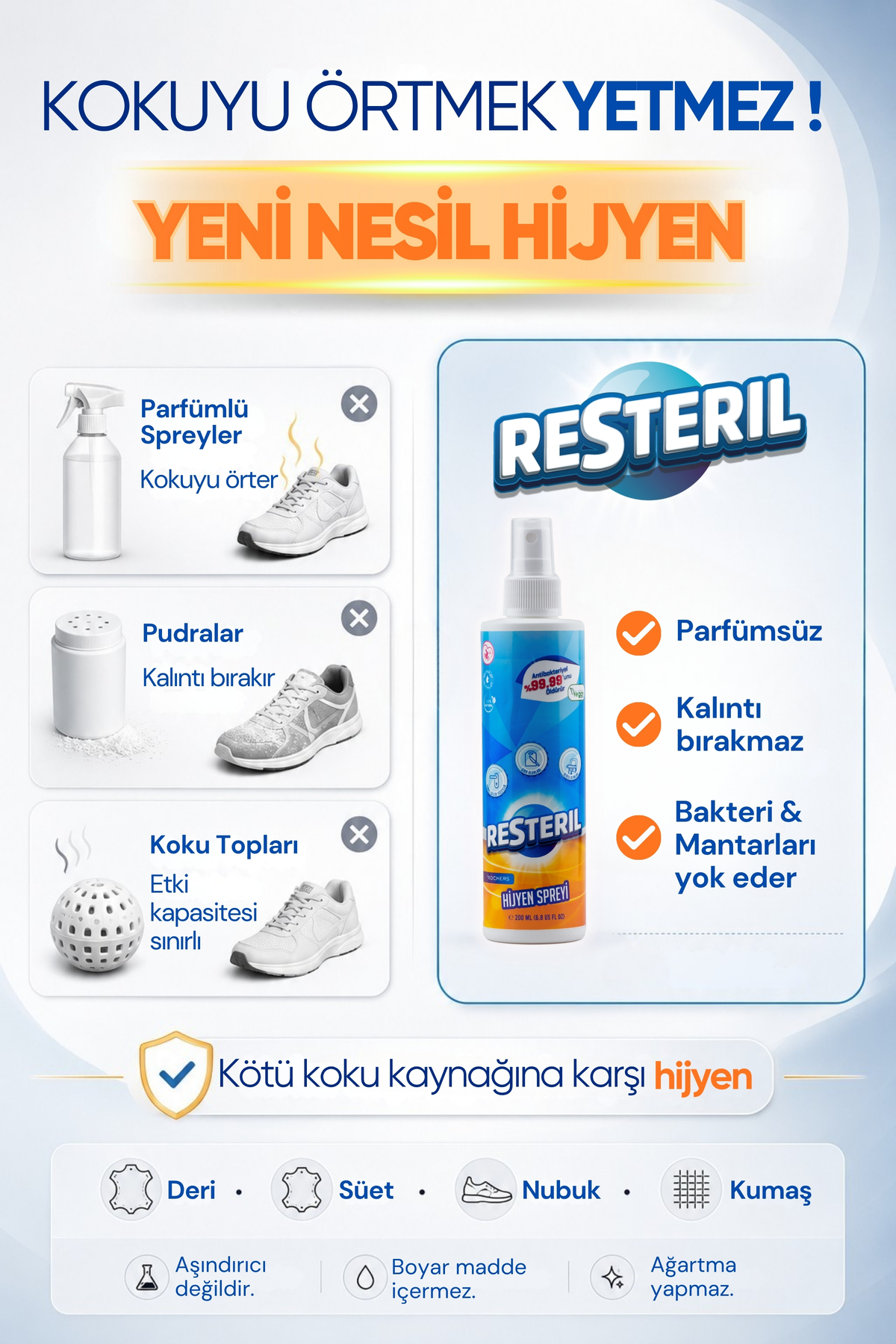 Ayakkabı Koku Giderici Sprey Ayak Kokusu Giderici Parfümsüz Ayakkabı Deodorantı Mantar Kaynaklı Kokulara Karşı Dezenfektan Spreyi 200ml x3 — TYC00310619238 — تصویر 4 از 7