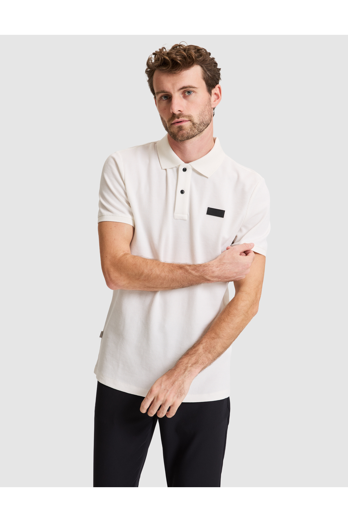 Pierre Cardin White Slim Fit Knitted Textured Buttoned Polo Collar T-Shirt 50309959-Vr013