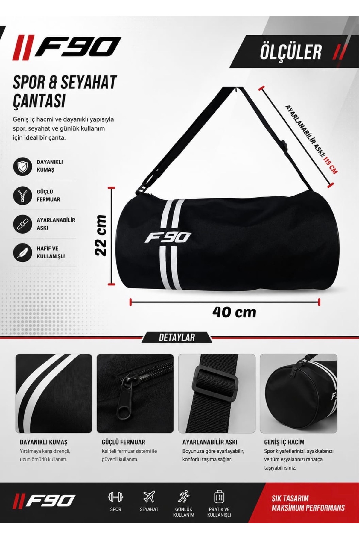 sç Saraçoğlu Çanta Silindir Spor Çantası Fitness Gym Seyehat Spa Çantası Omuz Askılı Unisex