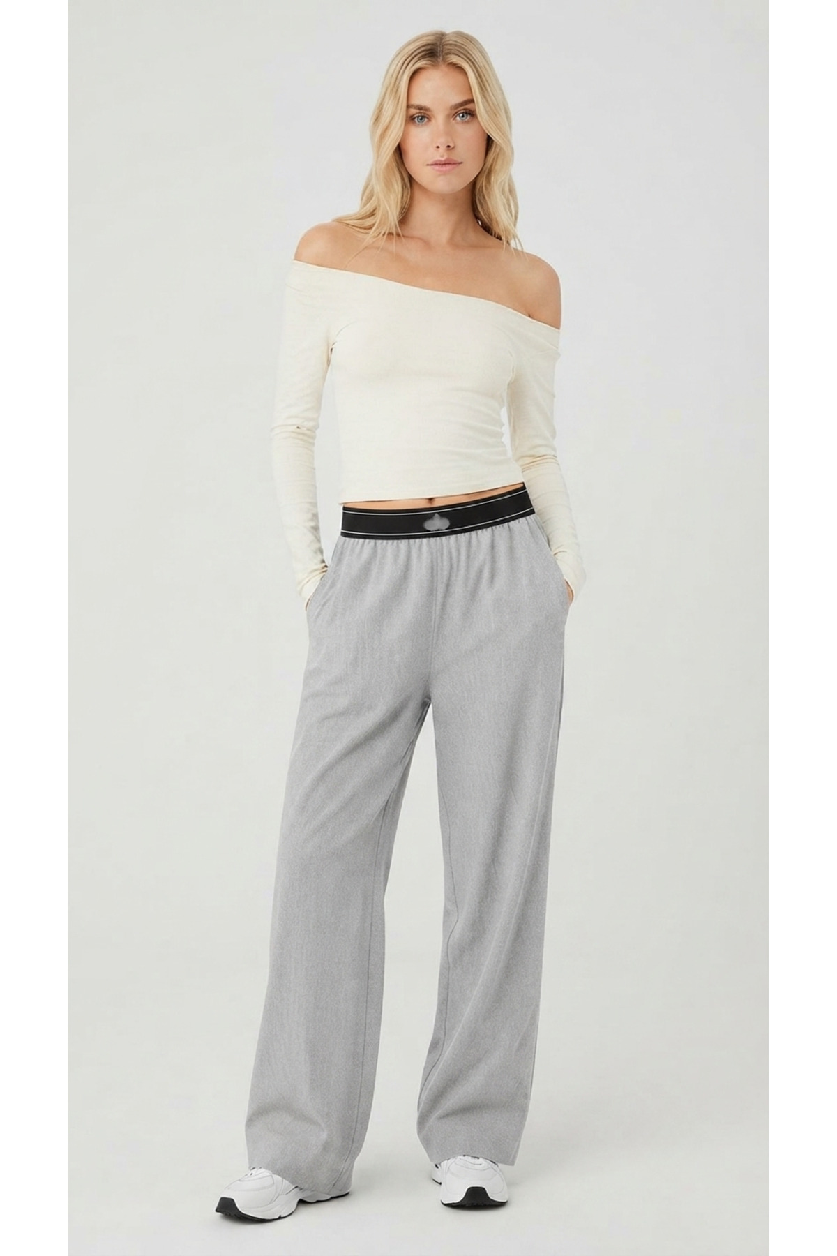 TrendAllStore Stone Gray Color Elastic Waist Suit up Trousers