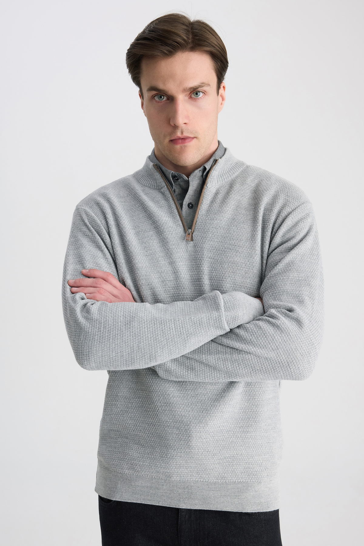 کُت بافت پیتک خاکستری Ds Damat مدل Regular Fit