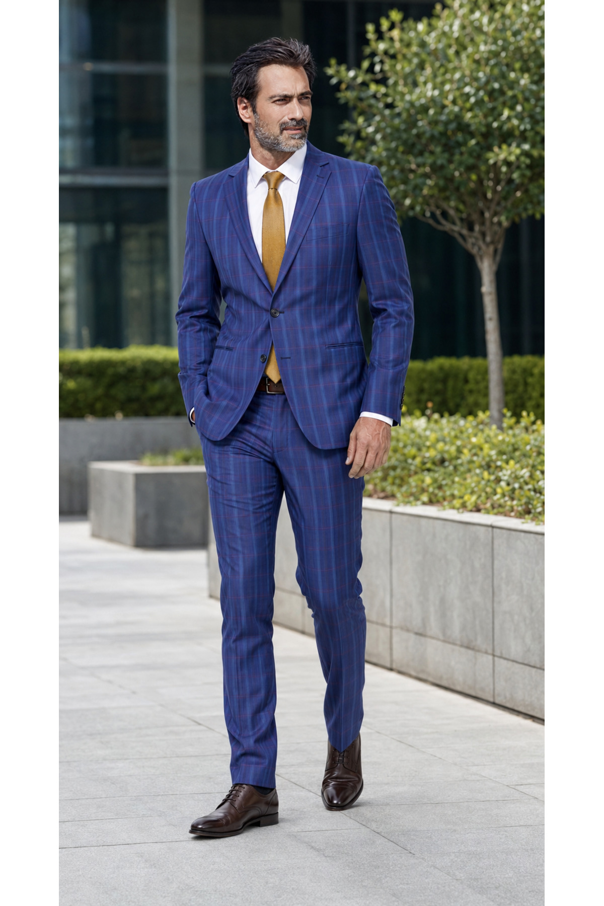 Ekose Slim Fit Erkek Takım Elbise – Premium Kumaş, Modern Kalıp — سرمه‌ای 10-C21 — تصویر 2 از 4