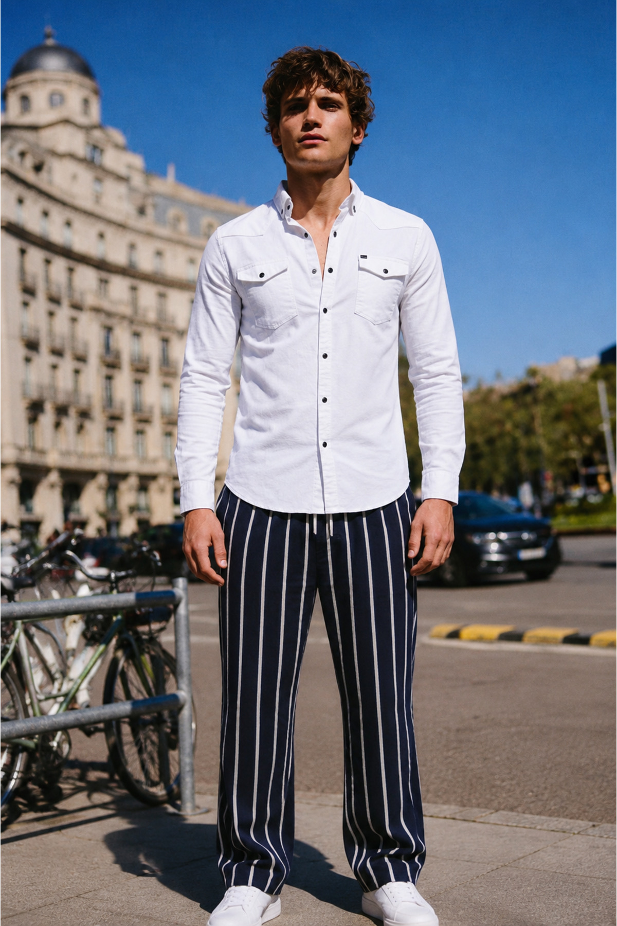 Slim Fit Çıtçıtlı Çift Cep Kot Gömlek — سفید E0203-35 — تصویر 5 از 6