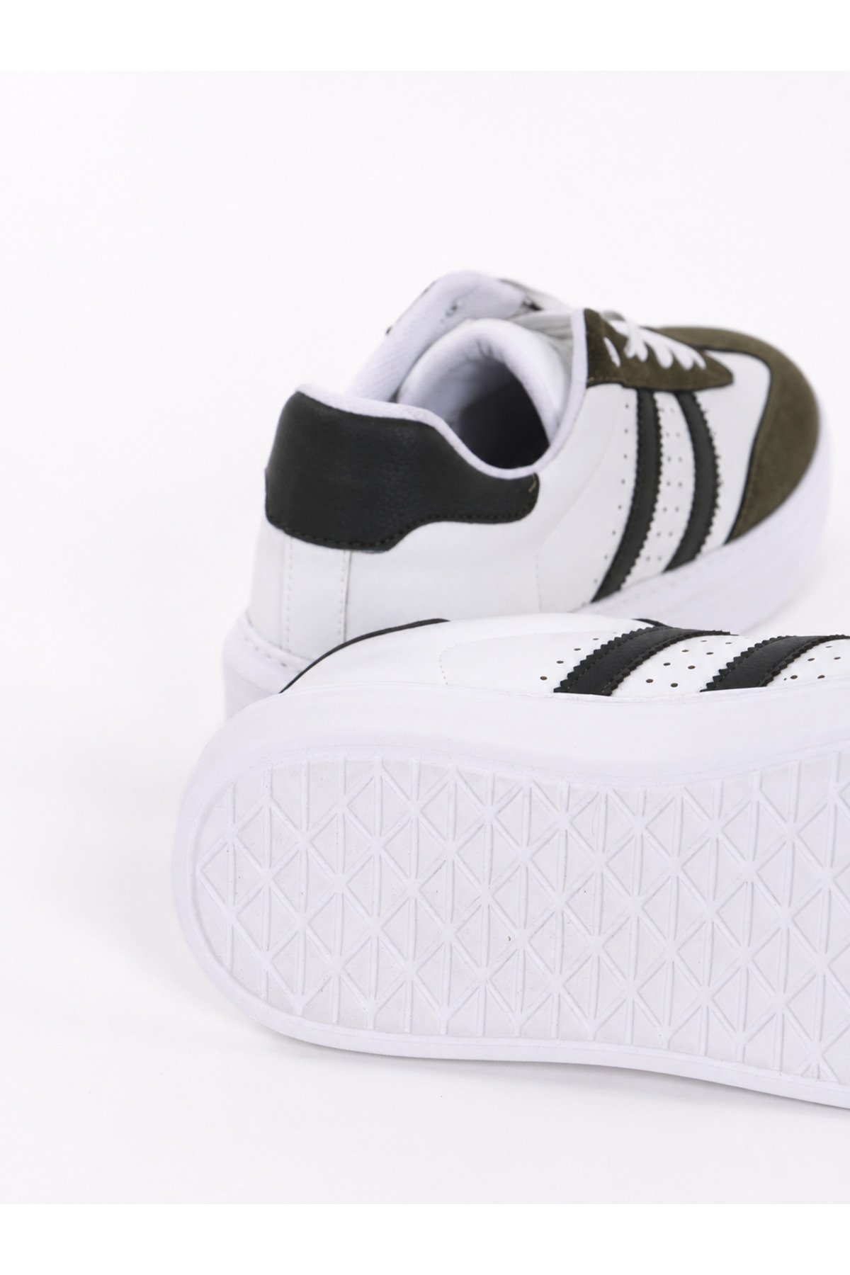 TROVIX Premium Haki-Beyaz Erkek Sneaker, Suni Deri & Süet, Beyaz EVA Taban görsel 5