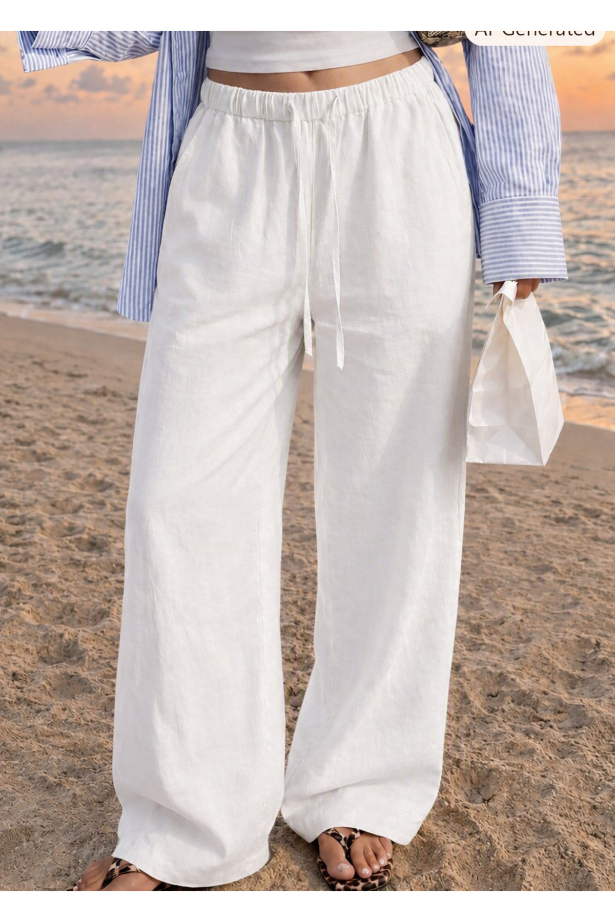Hera Moda Kadın Bol Paça Keten Pantalon görsel 3