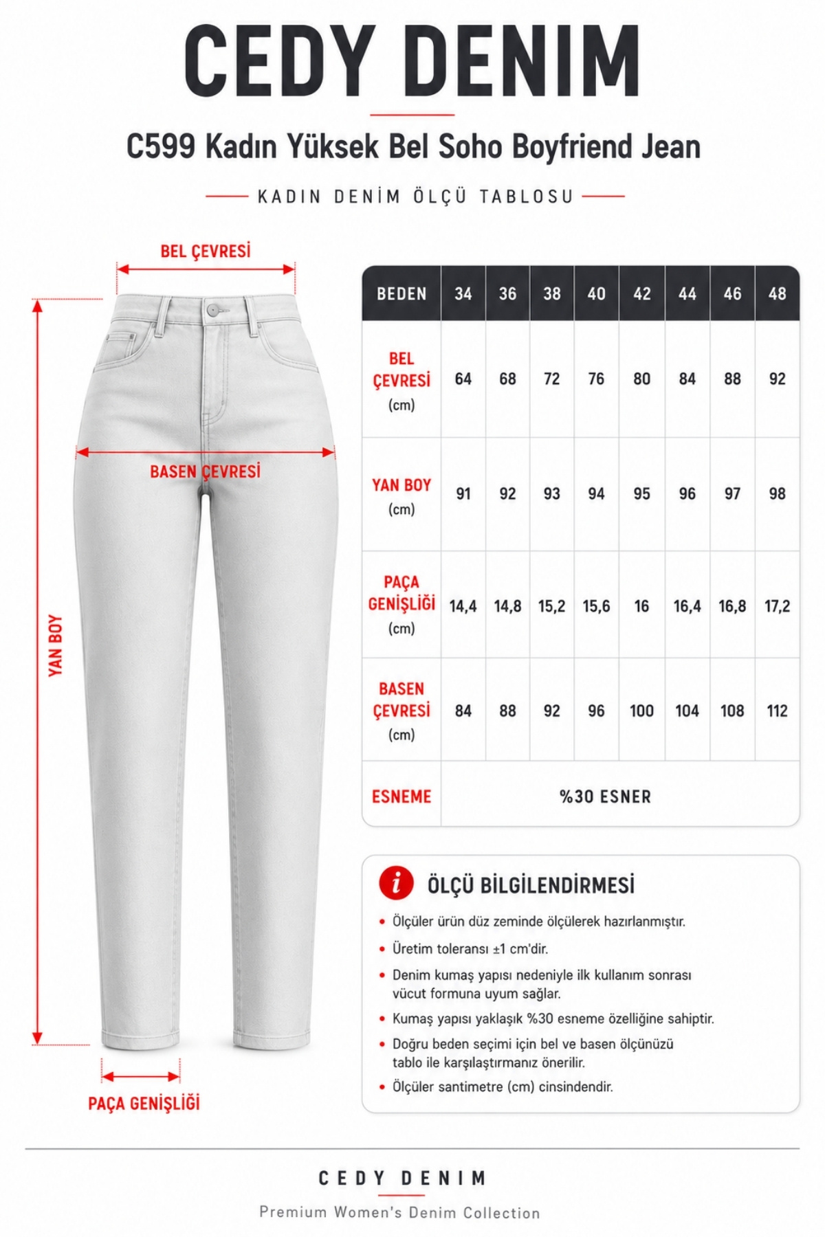 CEDY DENIM Mom Fit Jean Yüksek Bel Boyfriend Kesim Likralı Mavi Kadın Kot Pantolon C599 görsel 2