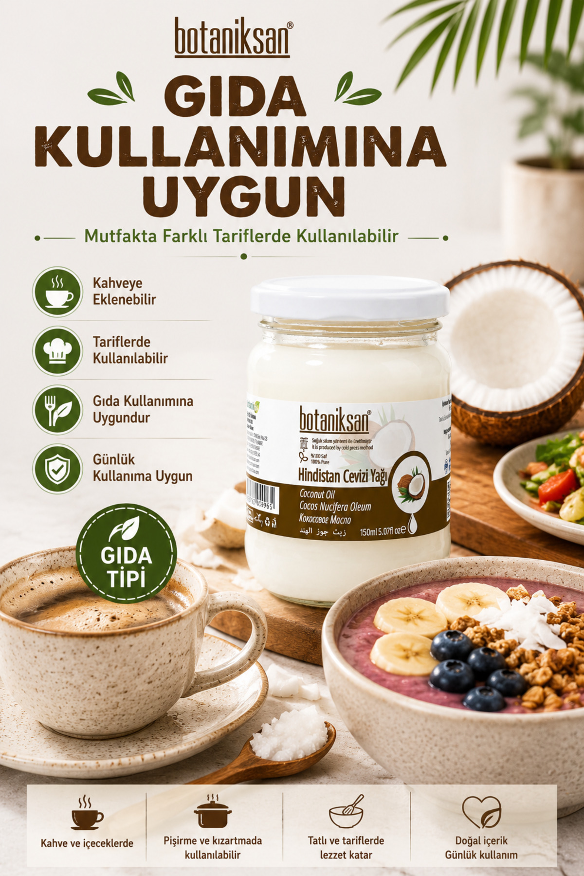 Hindistan Cevizi Yağı 150gr Soğuk Sıkım, Saf, Doğal, Katkısız — HİNDİSTAN CEVİZİ YAĞI 150GR — تصویر 4 از 8