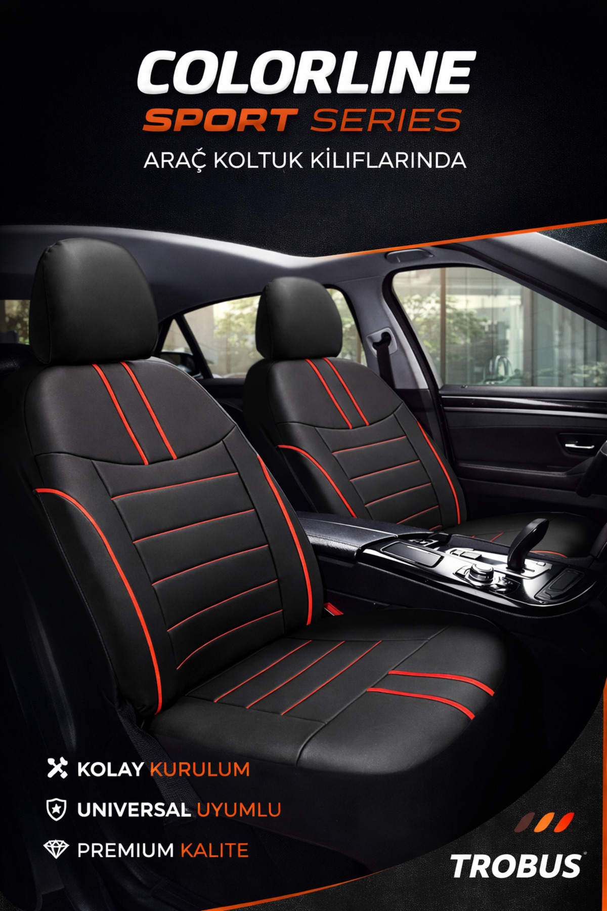 Toyota Avensis 2003–2018 Colorline Sport Serisi Deri Siyah Kırmızı Koltuk Kılıfı — alternatif görsel
