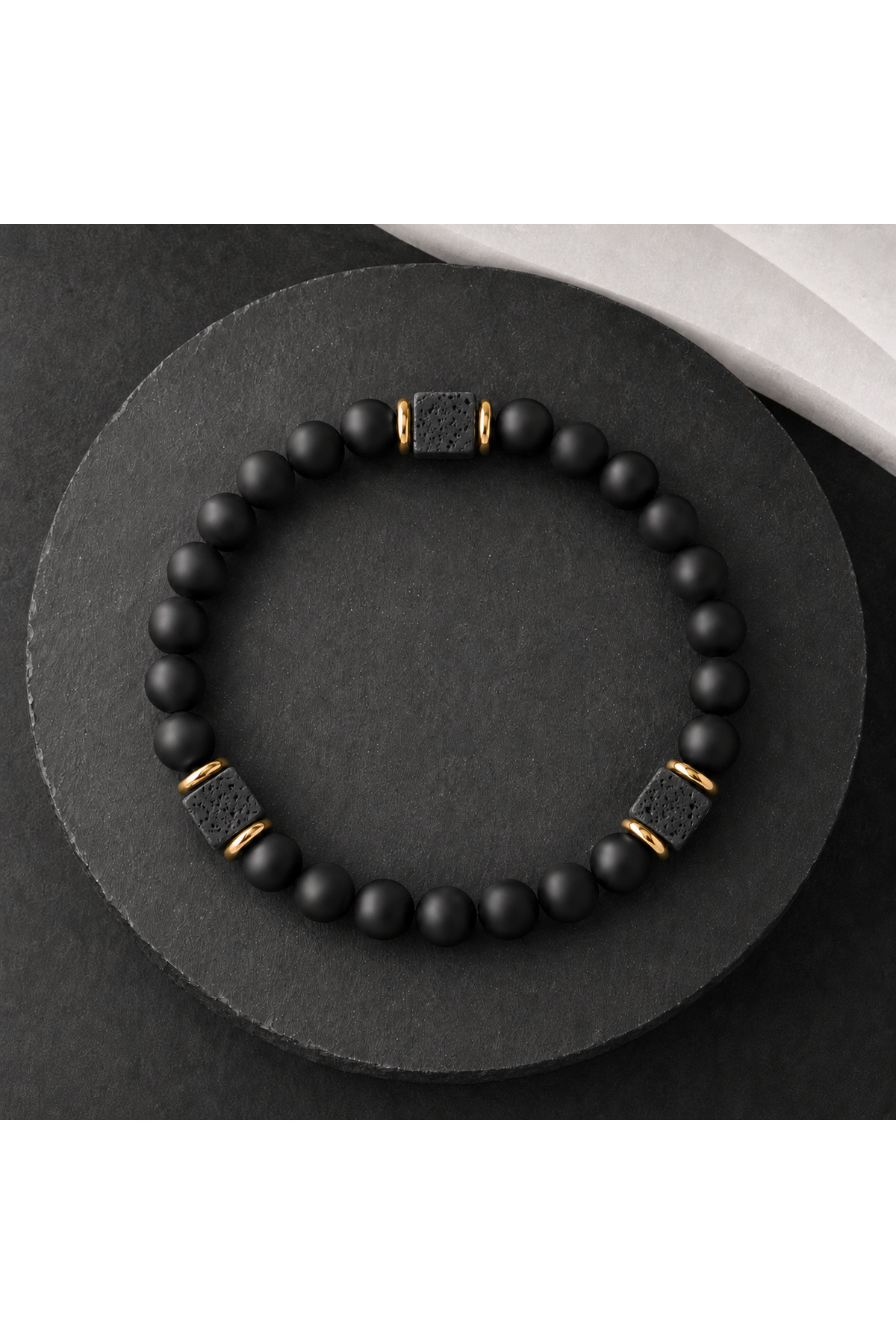 Alnis Atelier Küp Lav Taşı ve Mat Oniks Doğal Taş Erkek Bileklik | 8 mm Hakiki Doğal Taş | El Yapımı Erkek Bileklik | Premium Doğal Taş Takı