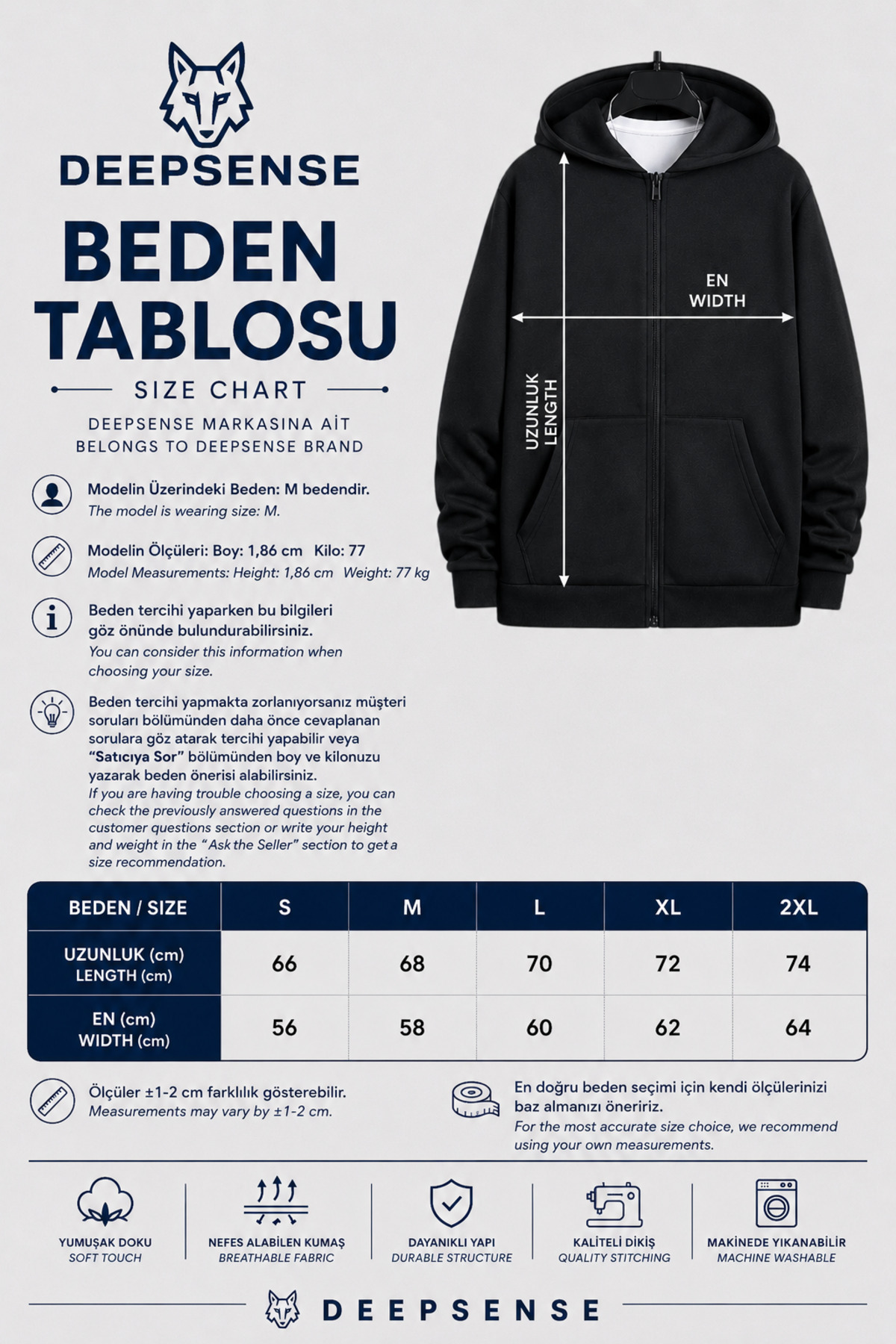 Erkek Siyah Kapüşonlu Fermuarlı Oversize Sweatshirt Kışlık Okul Hırkası Şardonlu Baskılı — مشکی DEEPHIRKA — تصویر 8 از 8