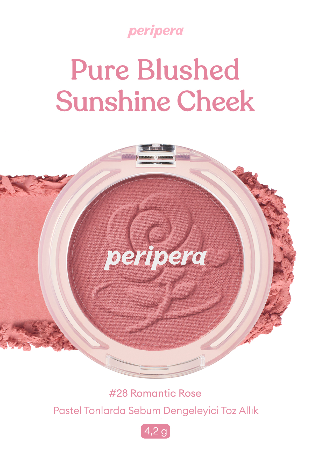 PERIPERA Yumuşak ve Nemli Dokulu Allık Pure Blushed Sunshine Cheek (#28 Romantic Rose) (Palace Ver) — صورتی 6326
