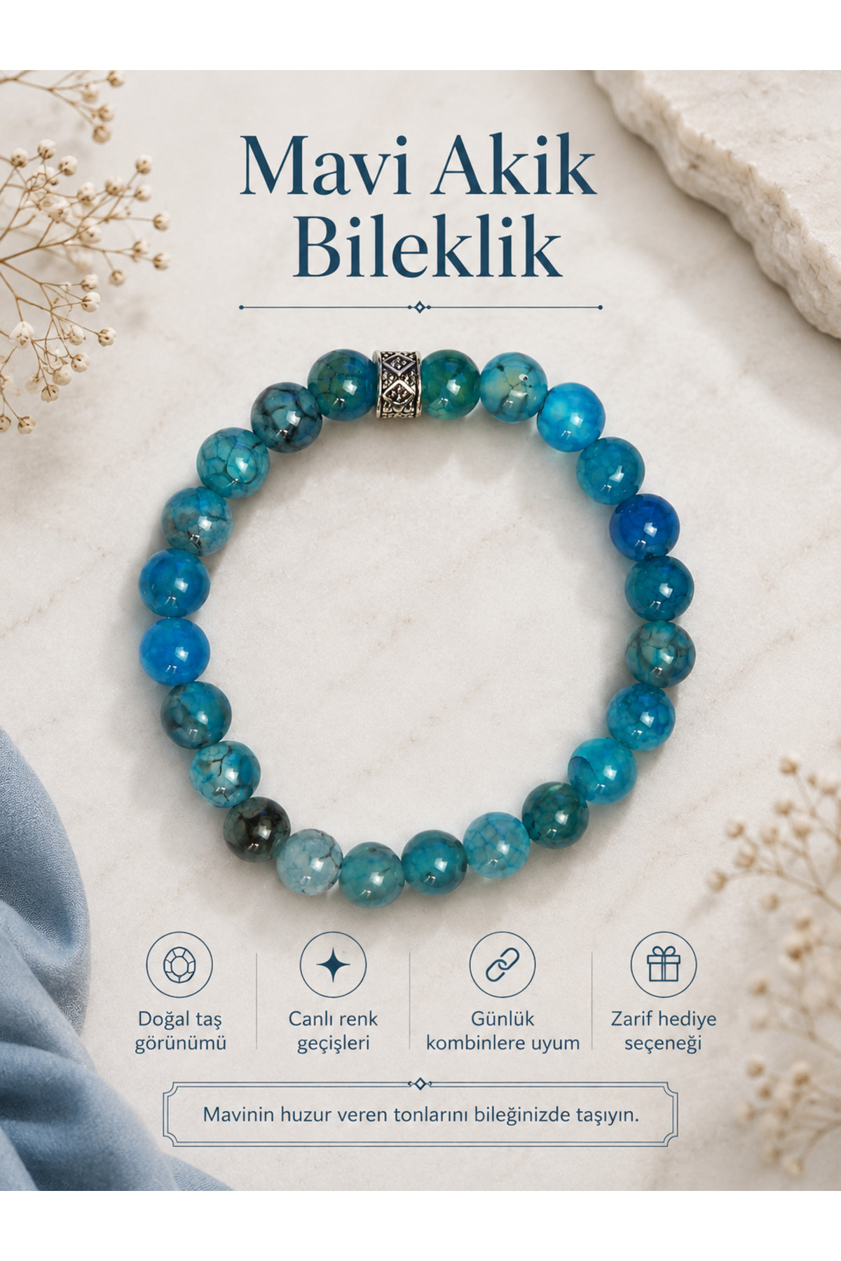 Perlavita Bileklik Akik Taşı Doğal Taş Bilekliklerle Tarzınızı Yansıtın görsel 3
