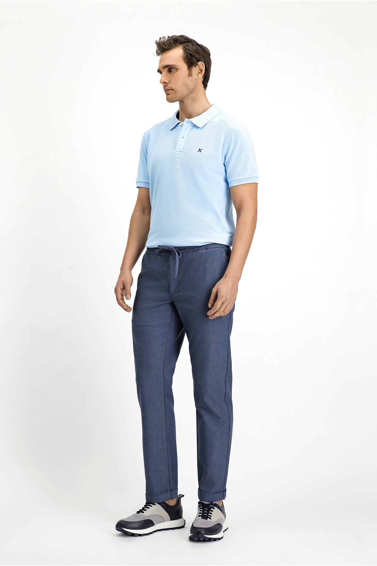 Slim Fit Dar Kesim Desenli Beli Lastikli İpli Likralı Jogger Pantolon — آبی KY2537D0DZ005 — تصویر 5 از 7