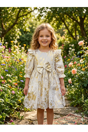 hisarpretty Pamuklu Kumaş Fırfır Detaylı Kız Çocuk Parti ve Bayram Elbisesi