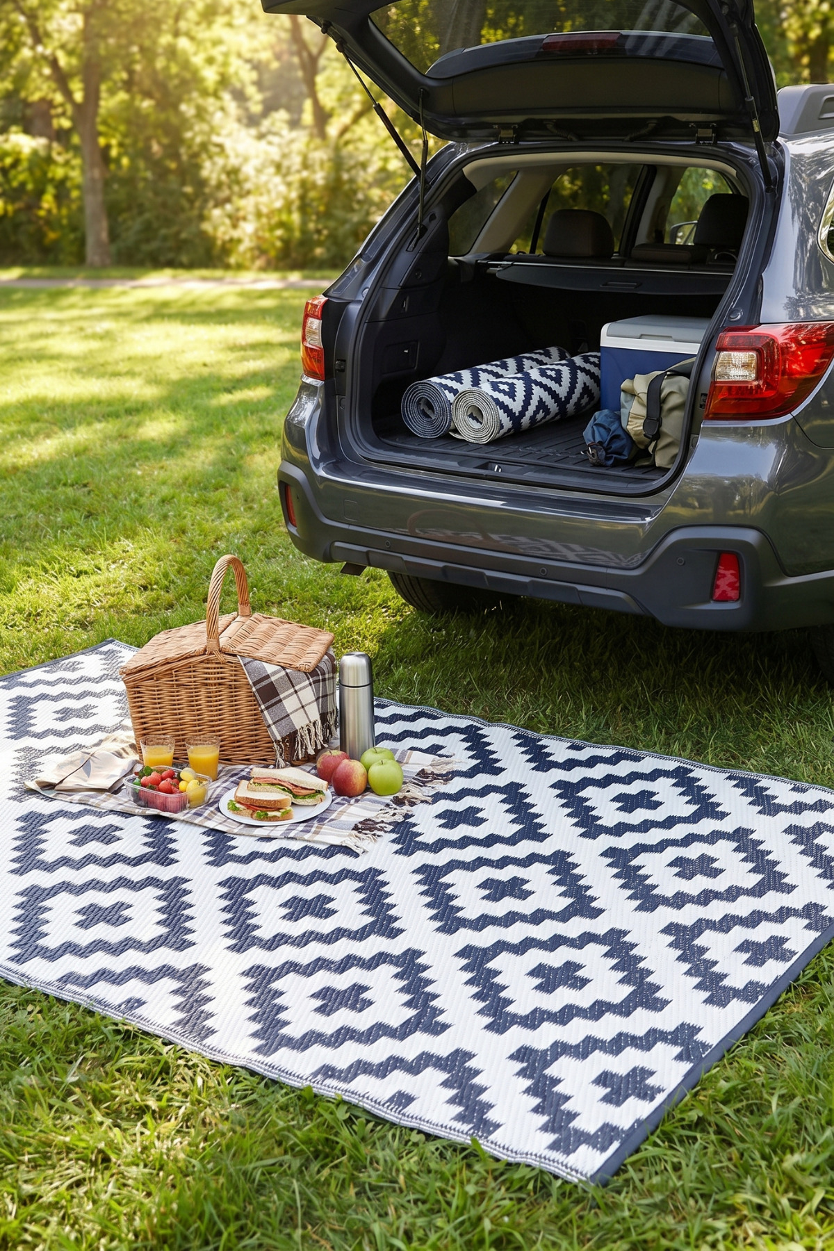Serengeti Black Double Sided Wicker Rug;Portable Camping Beach Picnic Mat Garden Balcony Terrace Rug