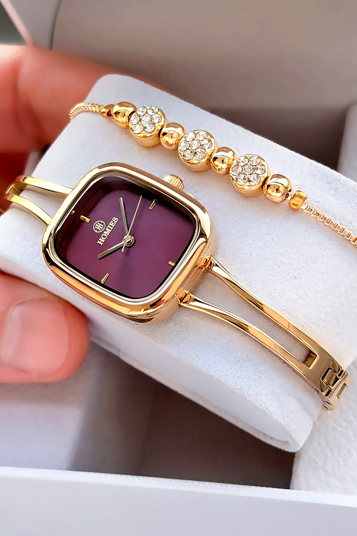 Elegant Model Gold Color Women Wrist Watch with Steel Strap Japanese Movement Gift Custom Box HMBY2067C1