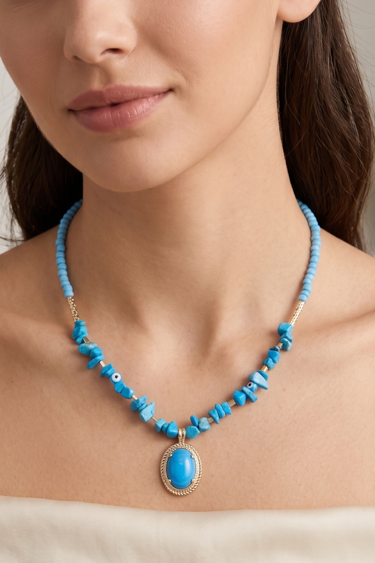 TURQUOISE CRICKET HOODED EVIL EYE NECKLACE