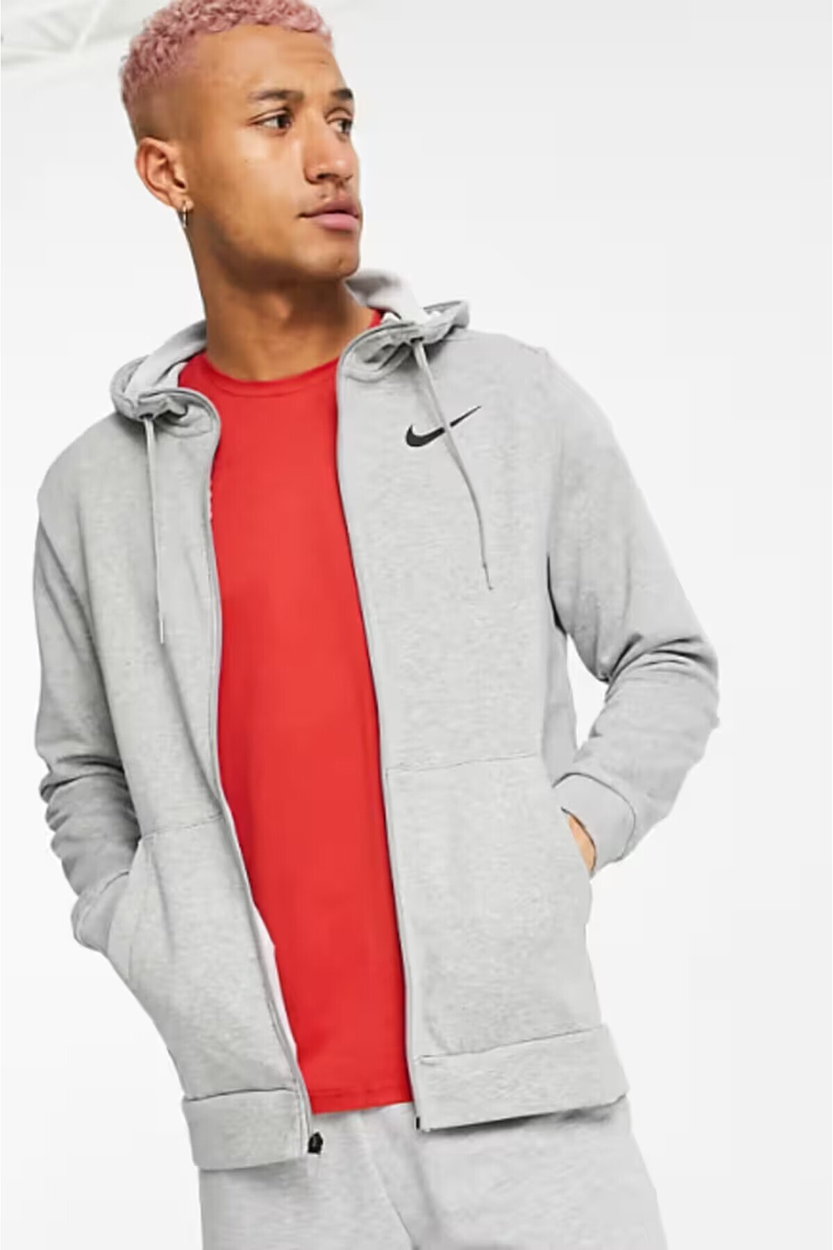 سویشرت ورزشی خاکستری مردانه از جنس پشم گوسفند وجانوران دیگر با زیپ کامل و هودی Dri-Fit نایکی سویشرت اسپرت Nike