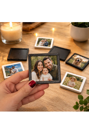 Özel Tasarım 6x6 Mini Fotoğraf Çerçevesi Magnet | Siyah & Beyaz