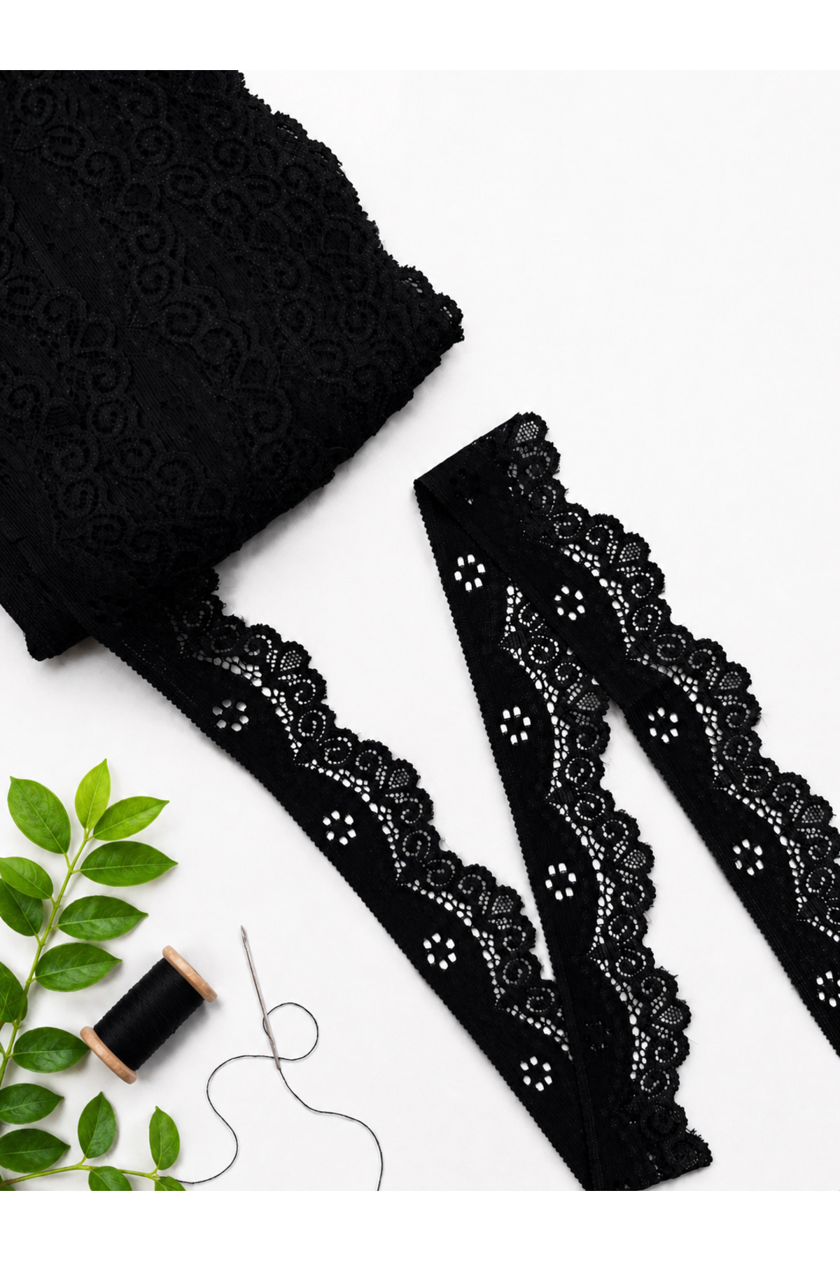 Lycra Lace 3 cm Width – Black – 5 Meters Flexible Lace Fabric