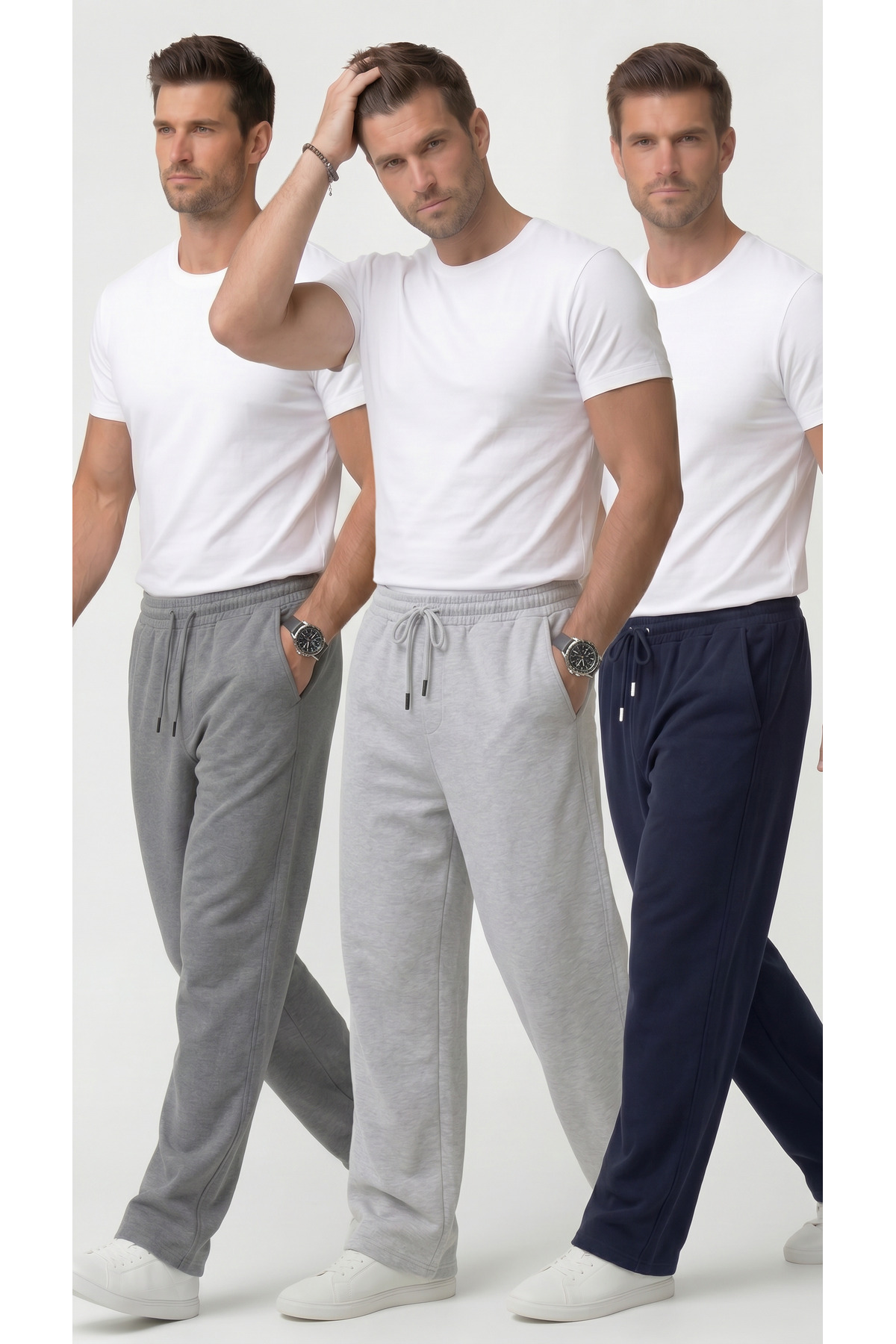 Leopars Black 3-Pack Sweatpants with Wide Legs, 2 Yarns, Full Fit