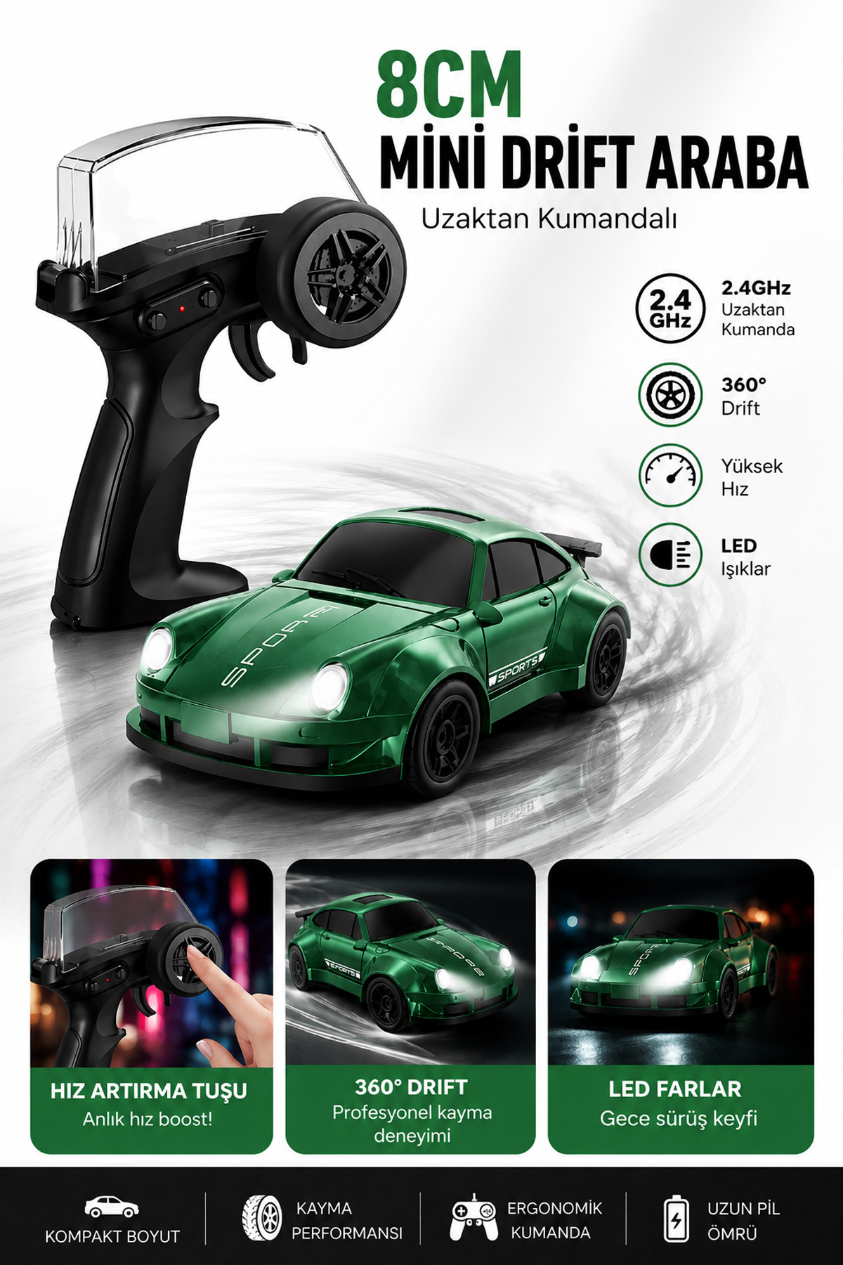 landrodsとdreddyセット oyuncakgidiyor 8CM 1:64 Ölçek Uzaktan Kumandalı Drift Araba LED