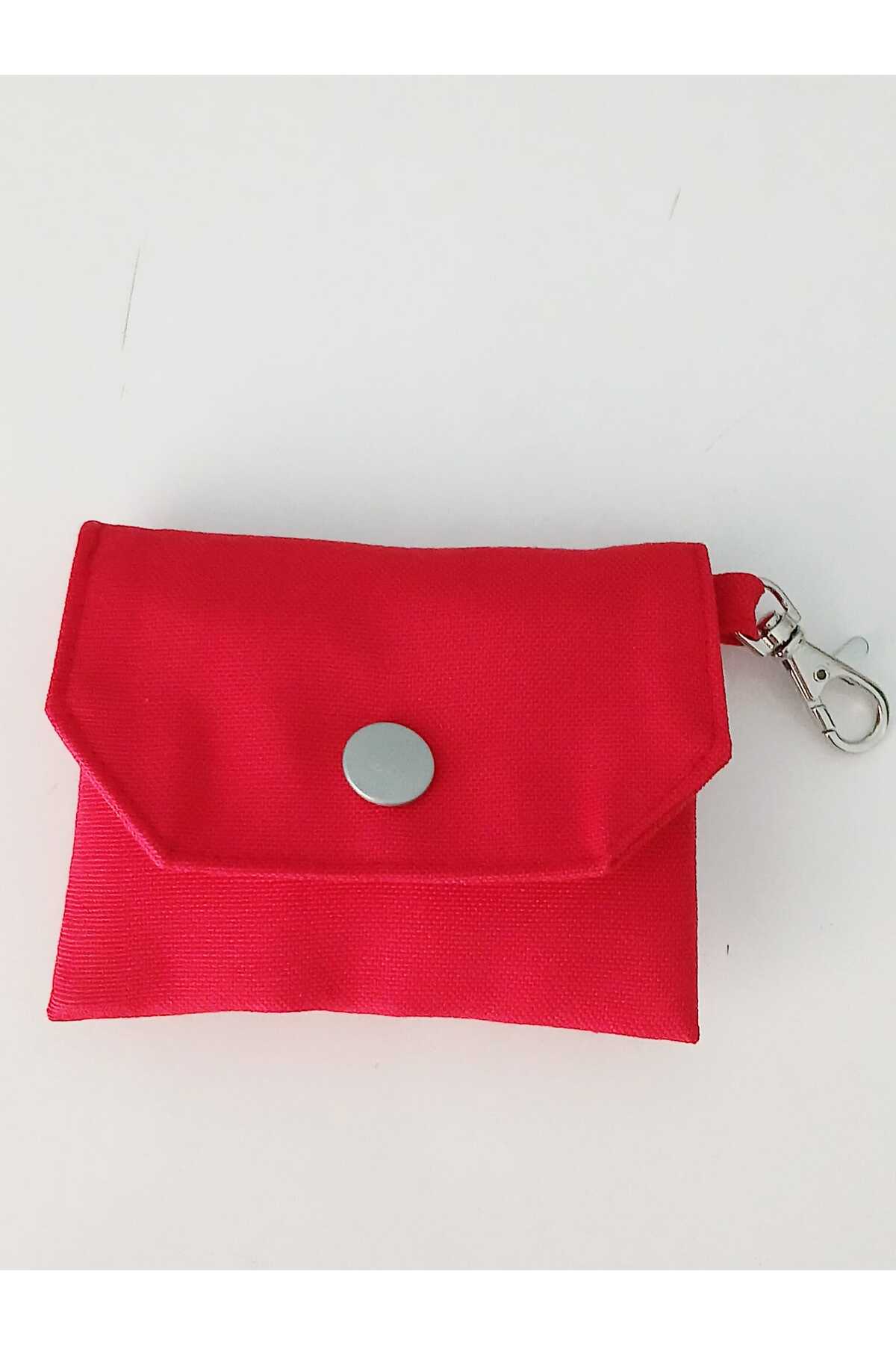 Tasarım Kırmızı Kanvas Kumaş Anahtarlıklı Mini Cüzdan 11 X 8 cm görsel 2