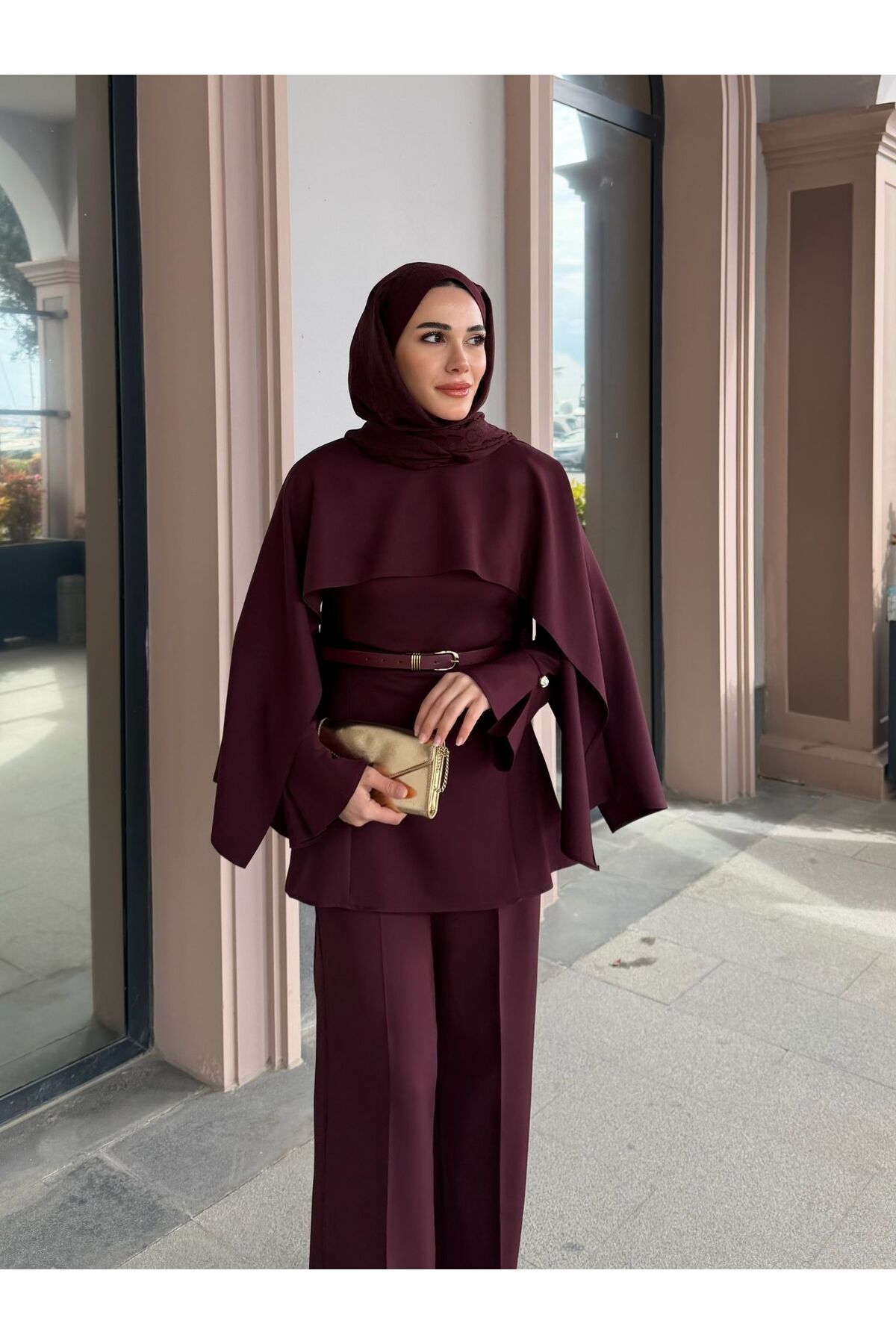 SS Design Eflin Pelerinli Takım Mürdüm