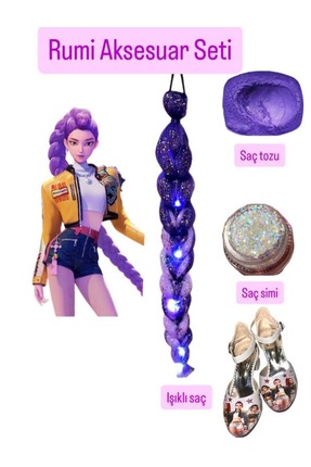 3b kids kpop rumi mor ışıklı saç +mor simli saç tozu kpop topuklu ayakkabı do...