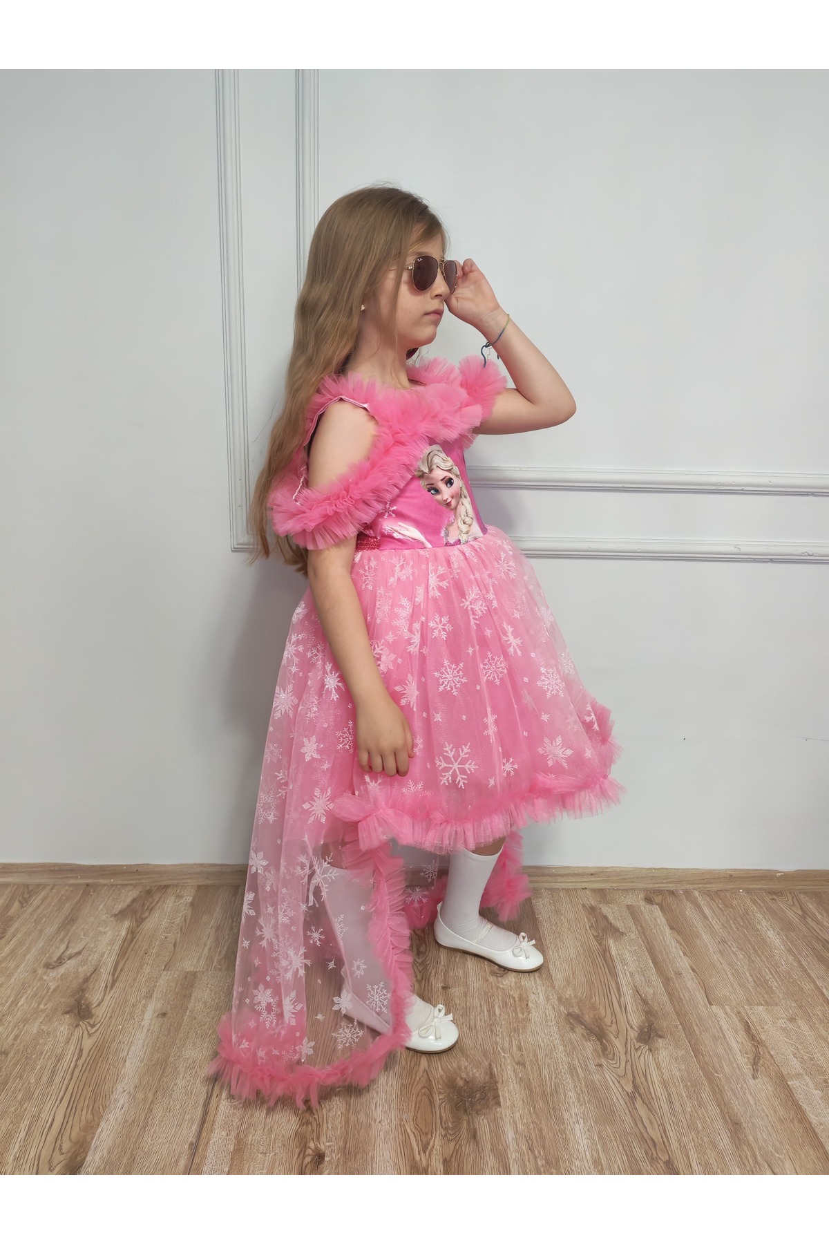 ELSA MİSS RONA KİDS Karlar Kraliçesi Temalı Arkası Uzun Kuyruklu Kız Çocuğu Abiye Elbisesi Doğum Günü Ve Parti Elbisesi