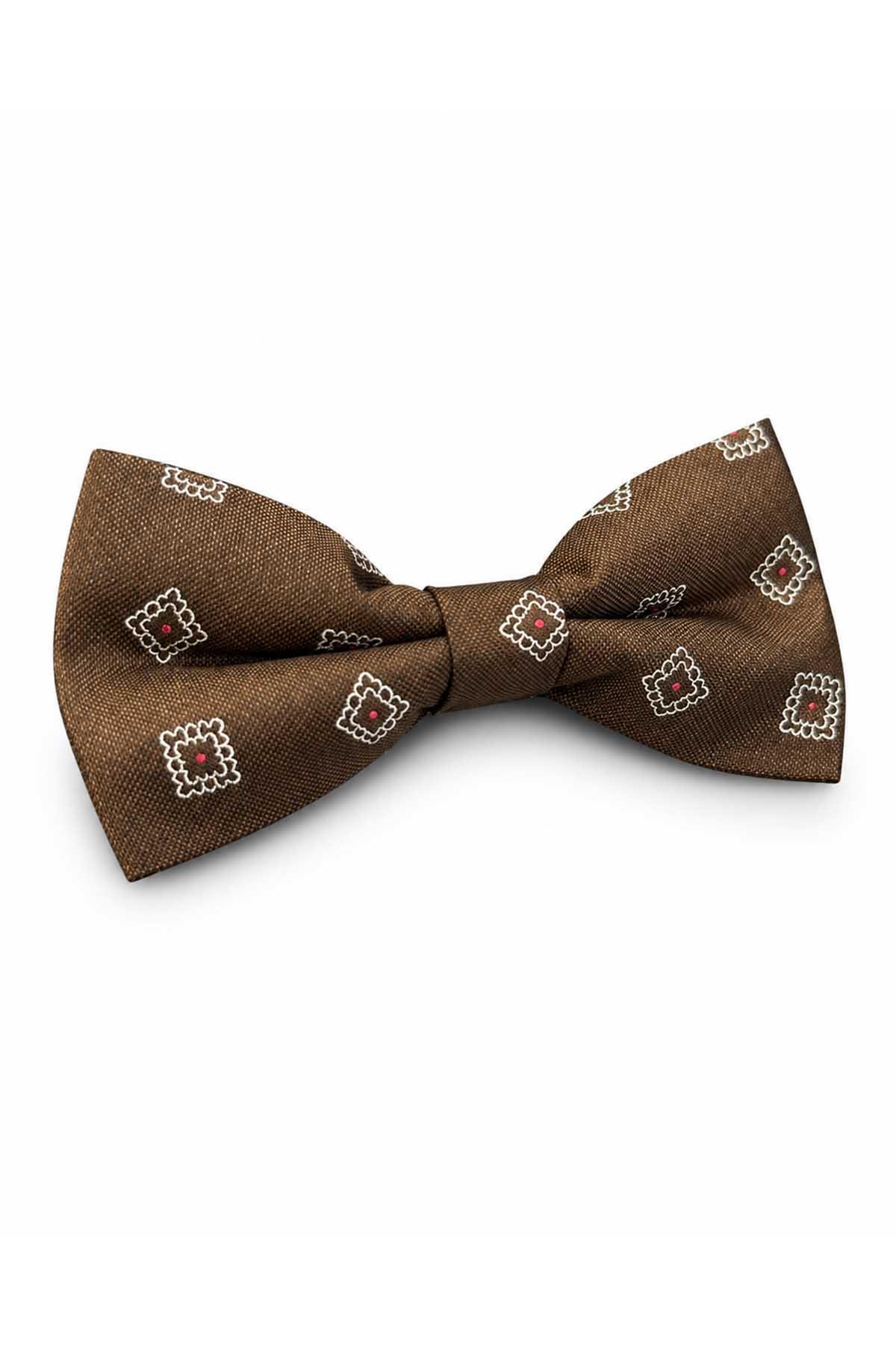Kravatkolik Kahverengi Motif İpek Papyon SB243 görsel 3