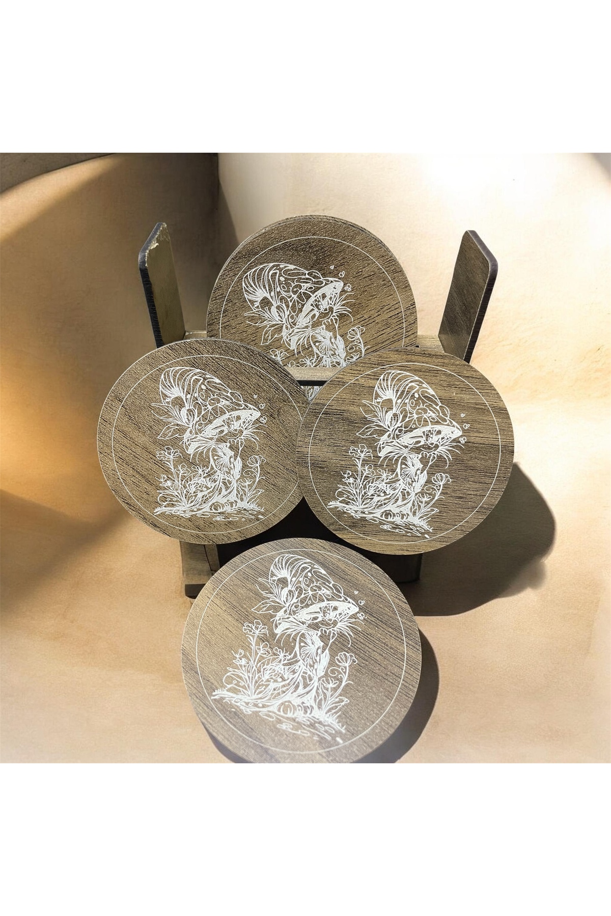 6 Lı Mdf Bardak Altlığı Dekoratif ECCECA1042 - Görsel 3