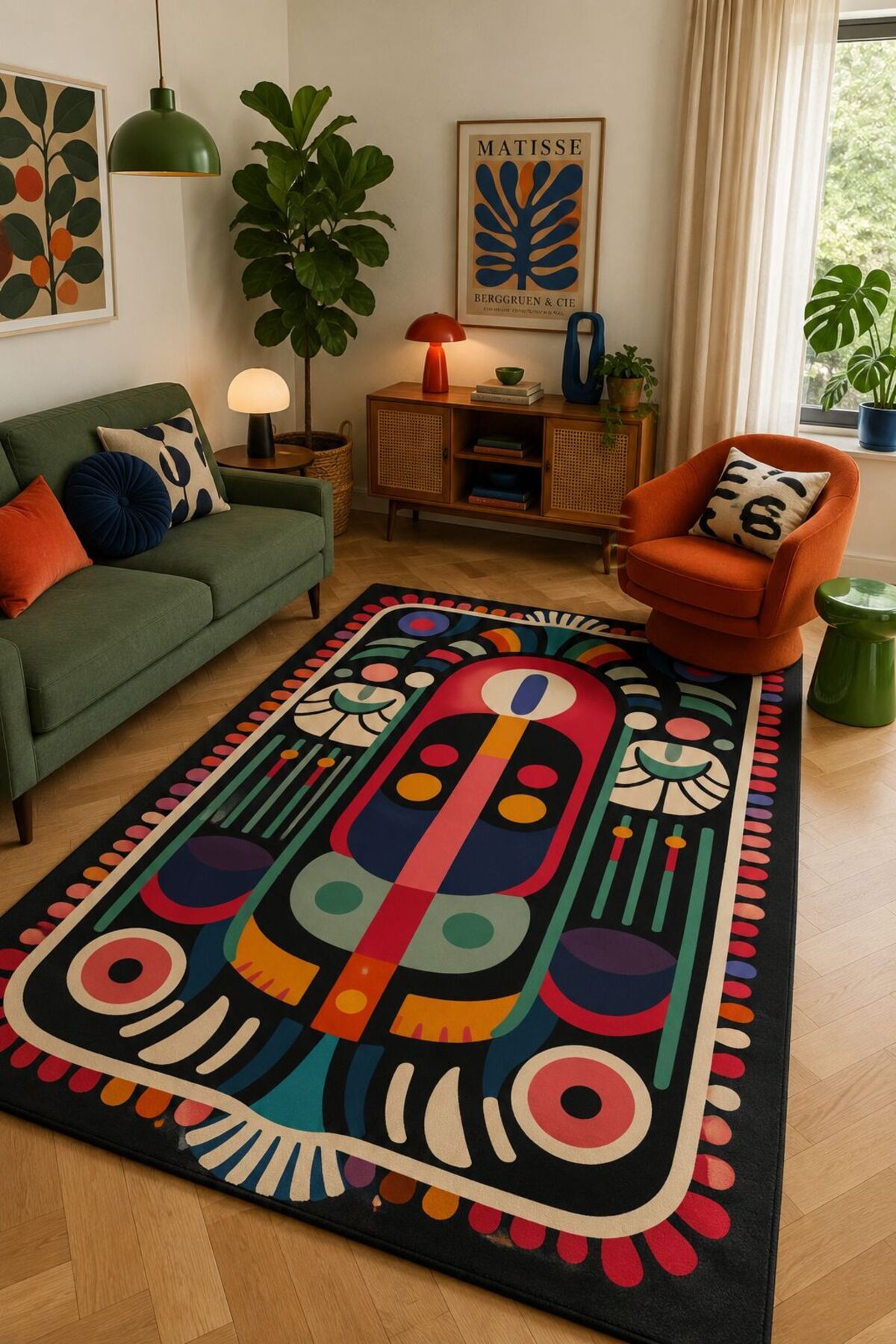 Colorful Carpet Living Room Carpet Machine Washable Anti-Slip Base Carpet
