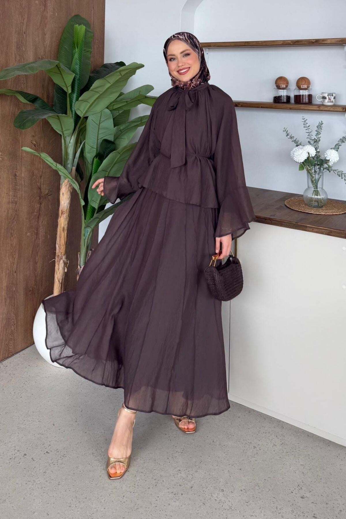 Hazamoda Vuslat Tulle Skirt Set Brown